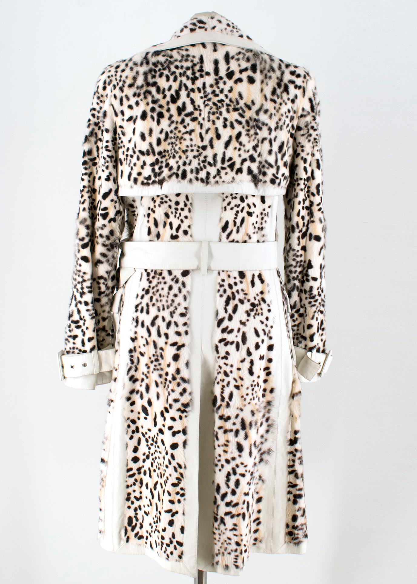 Beige Christian Dior Lynx Print Leather and Goat Fur Coat UK 8