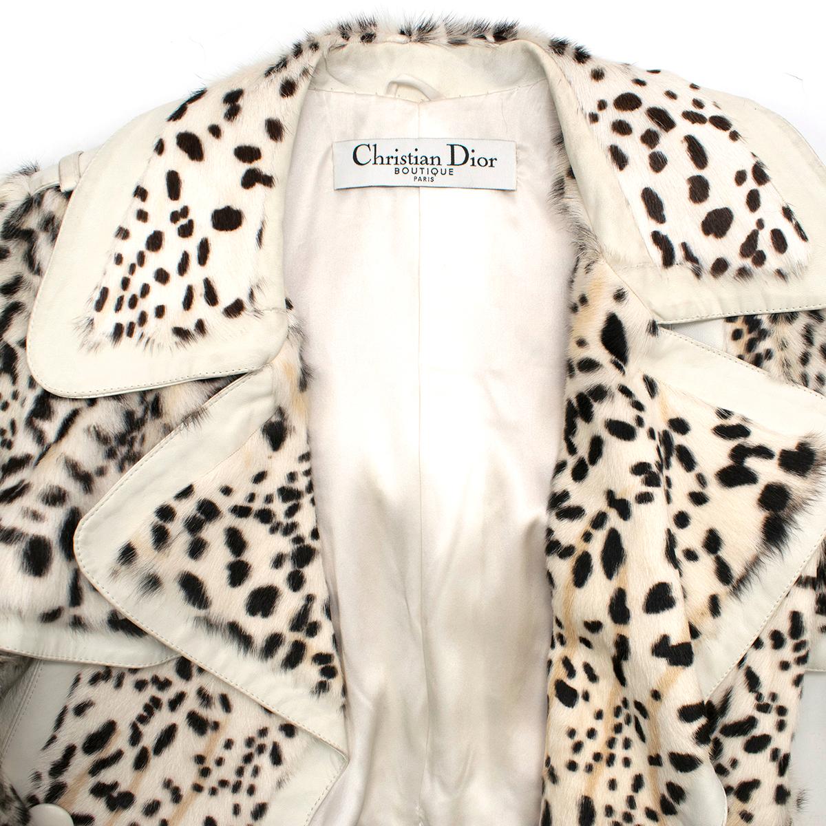Christian Dior Lynx Print Leather and Goat Fur Coat UK 8 In Excellent Condition In London, GB