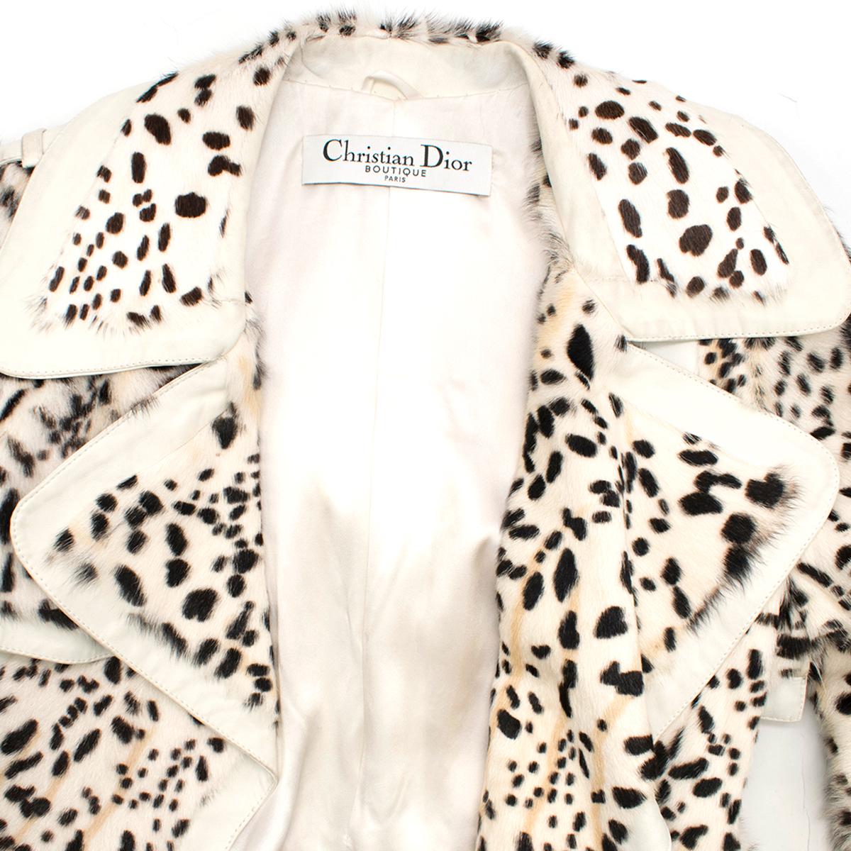 Christian Dior Lynx Print Leather and Goat Fur Coat UK 8 1