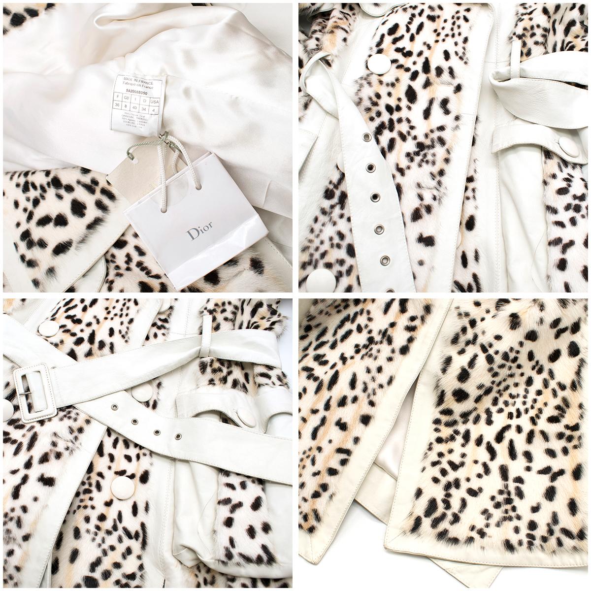 Christian Dior Lynx Print Leather and Goat Fur Coat UK 8 3