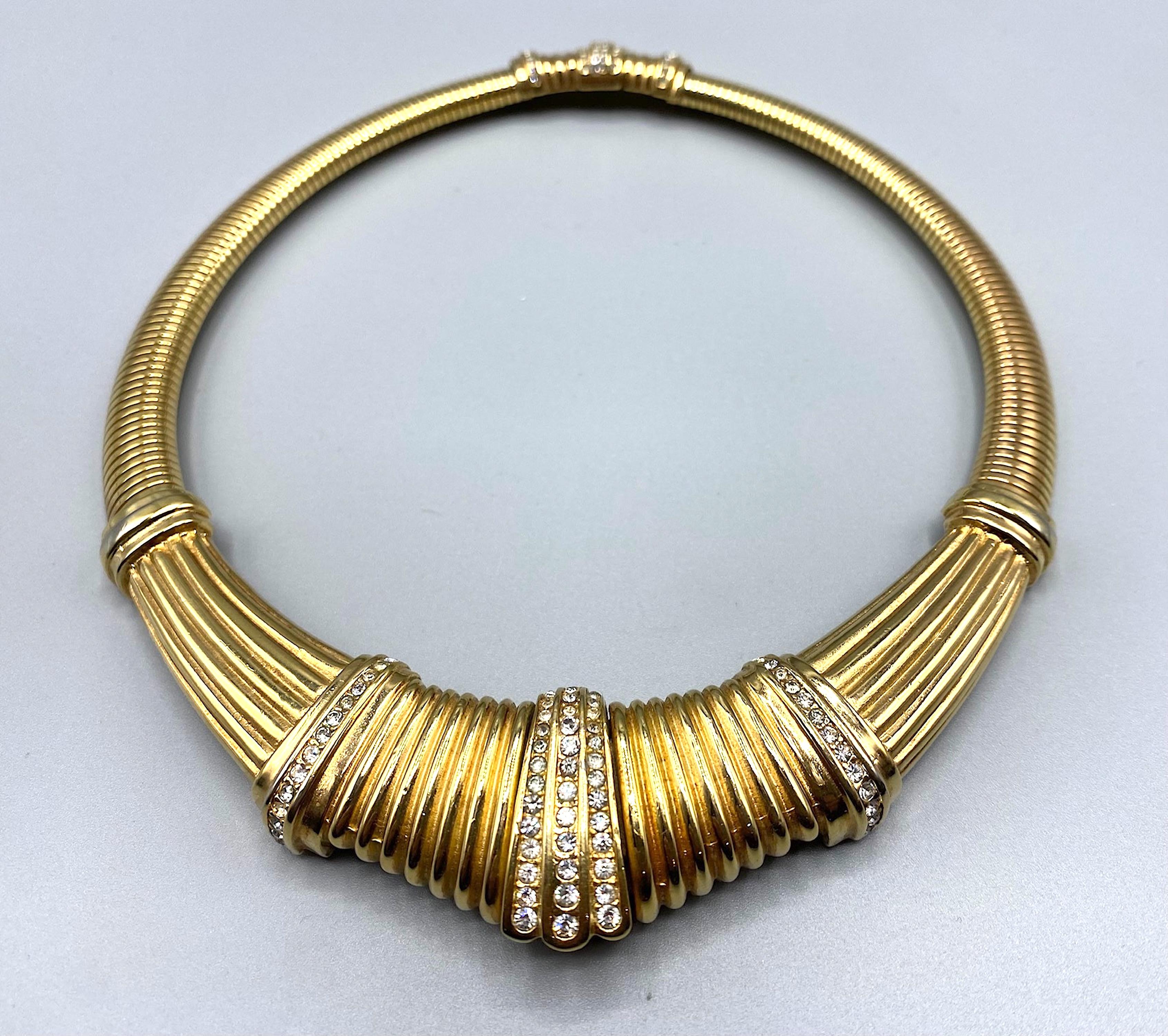 Art Deco Christian Dior Made in Germany Omega Gold Necklace with Rigid Geometrical Center