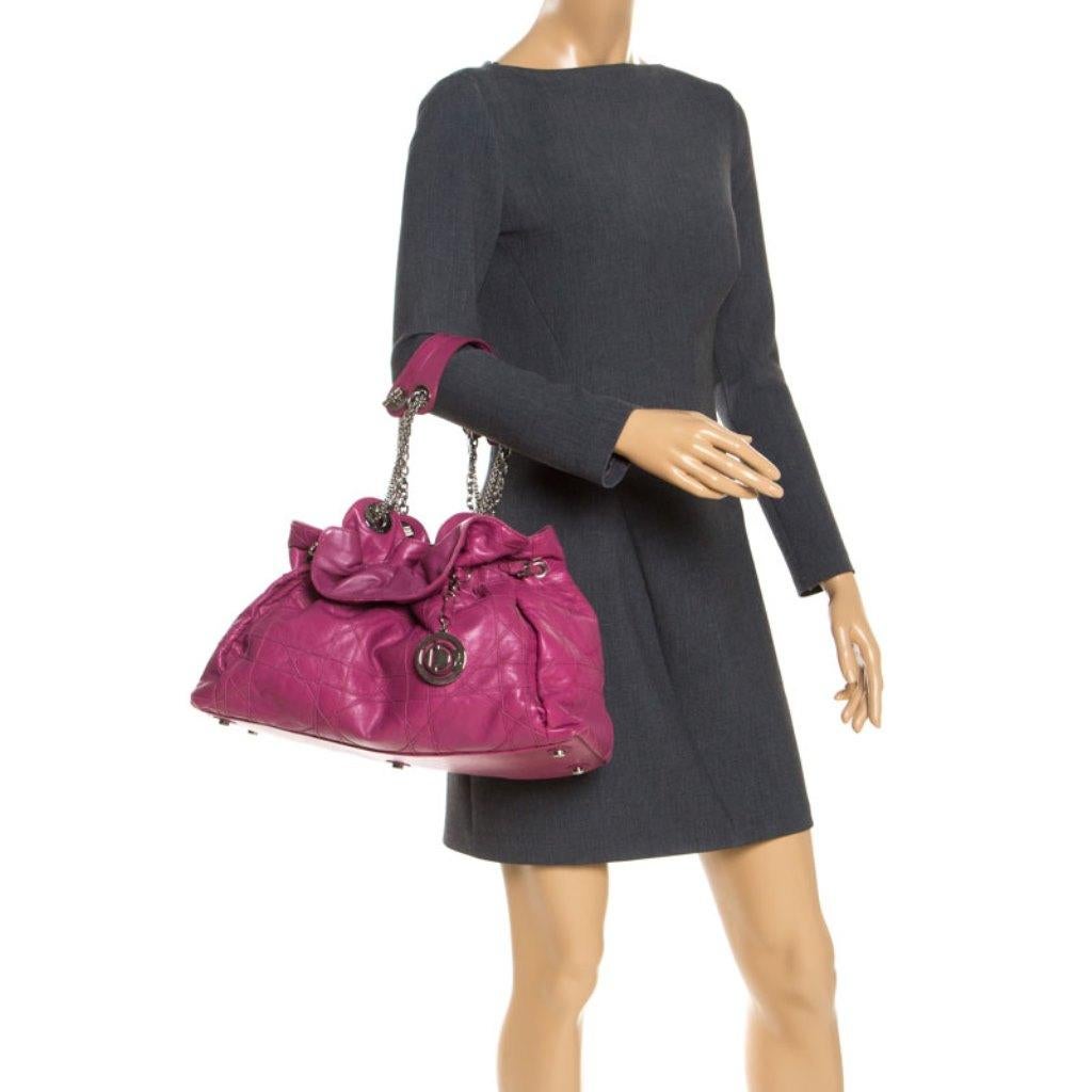 Black Christian Dior Magenta Cannage Leather Le Trente Shoulder Bag