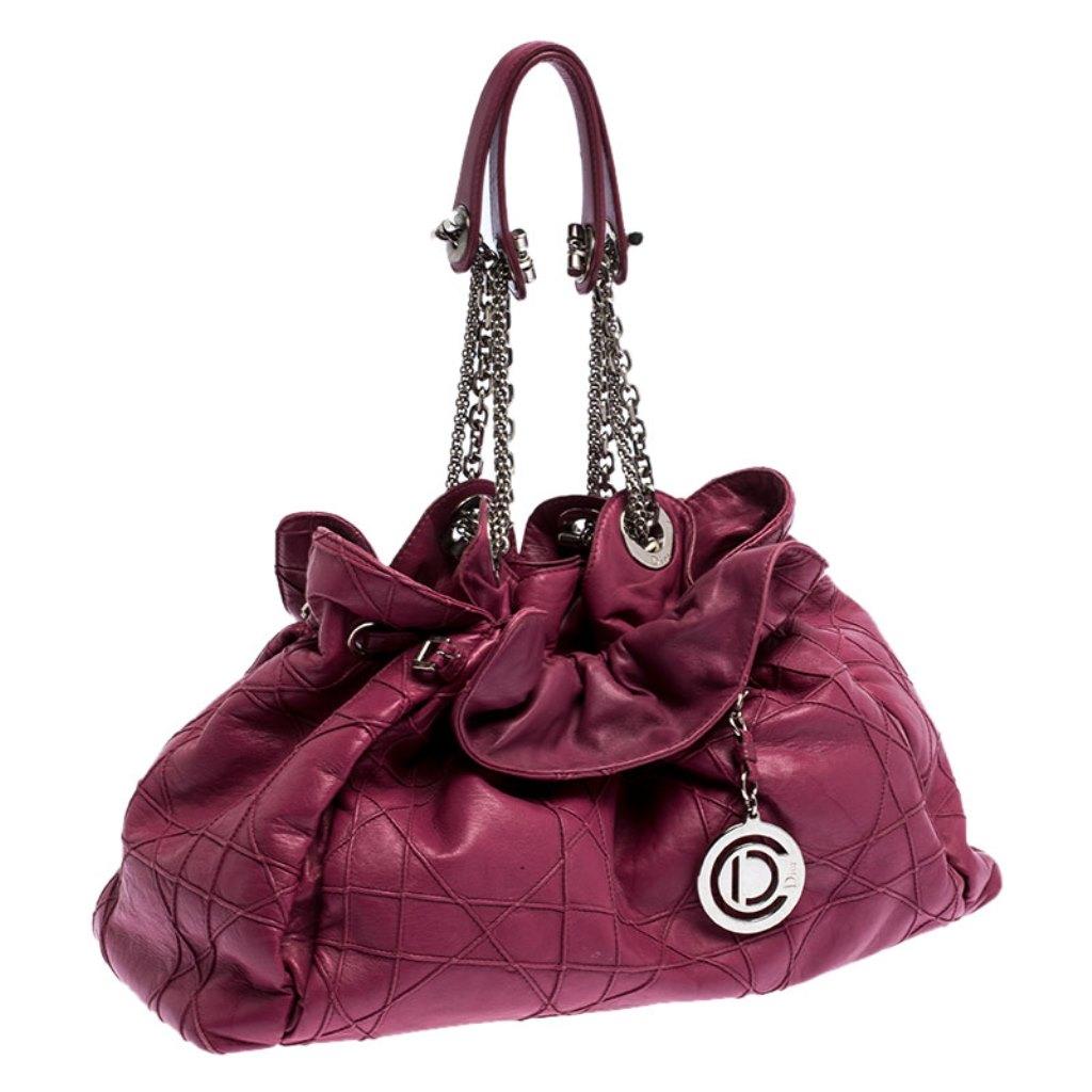 Christian Dior Magenta Cannage Leather Le Trente Shoulder Bag In Good Condition In Dubai, Al Qouz 2