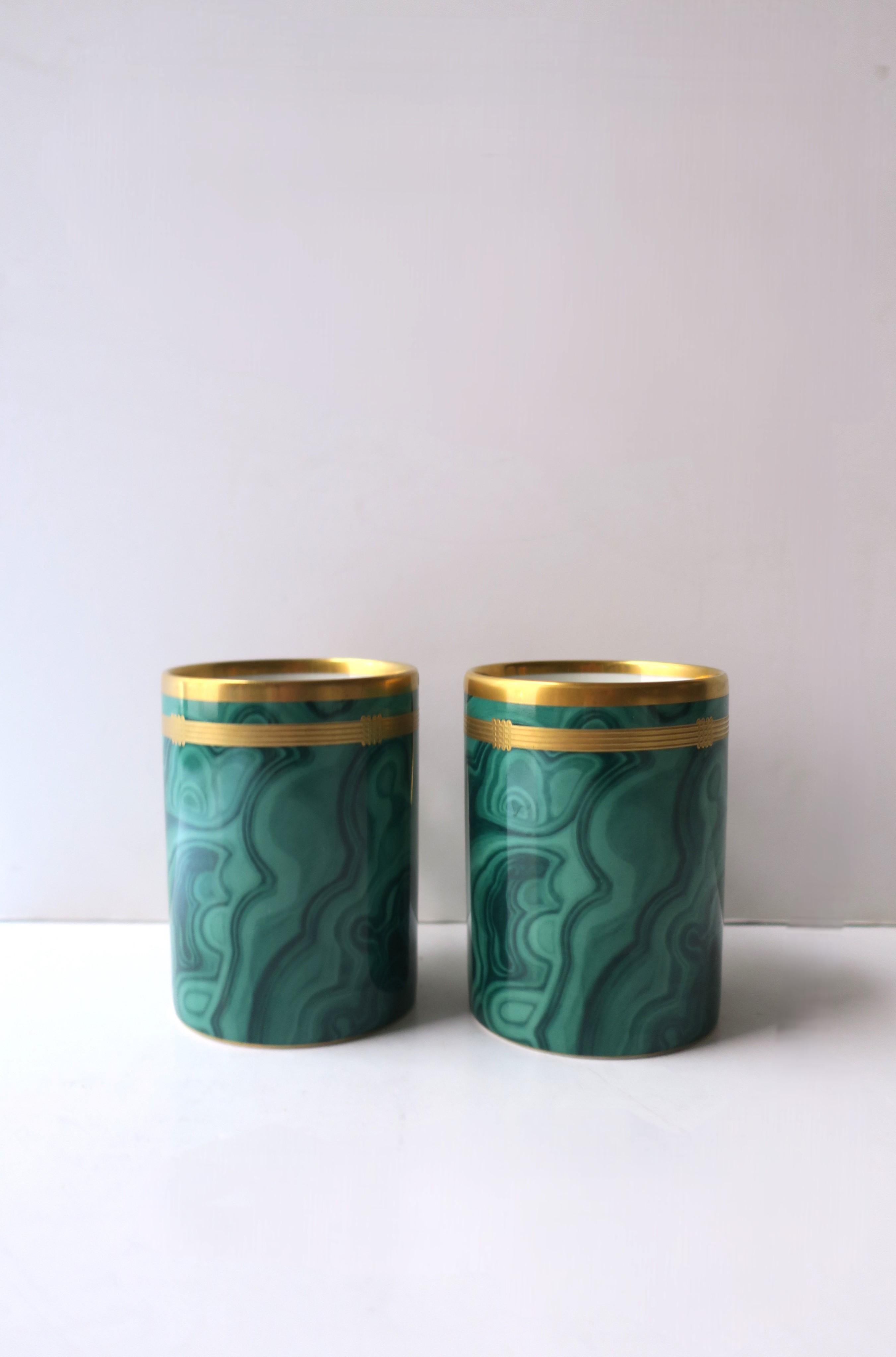 Christian Dior Malachite Porcelain Coffee Tea Cups, Pair 2