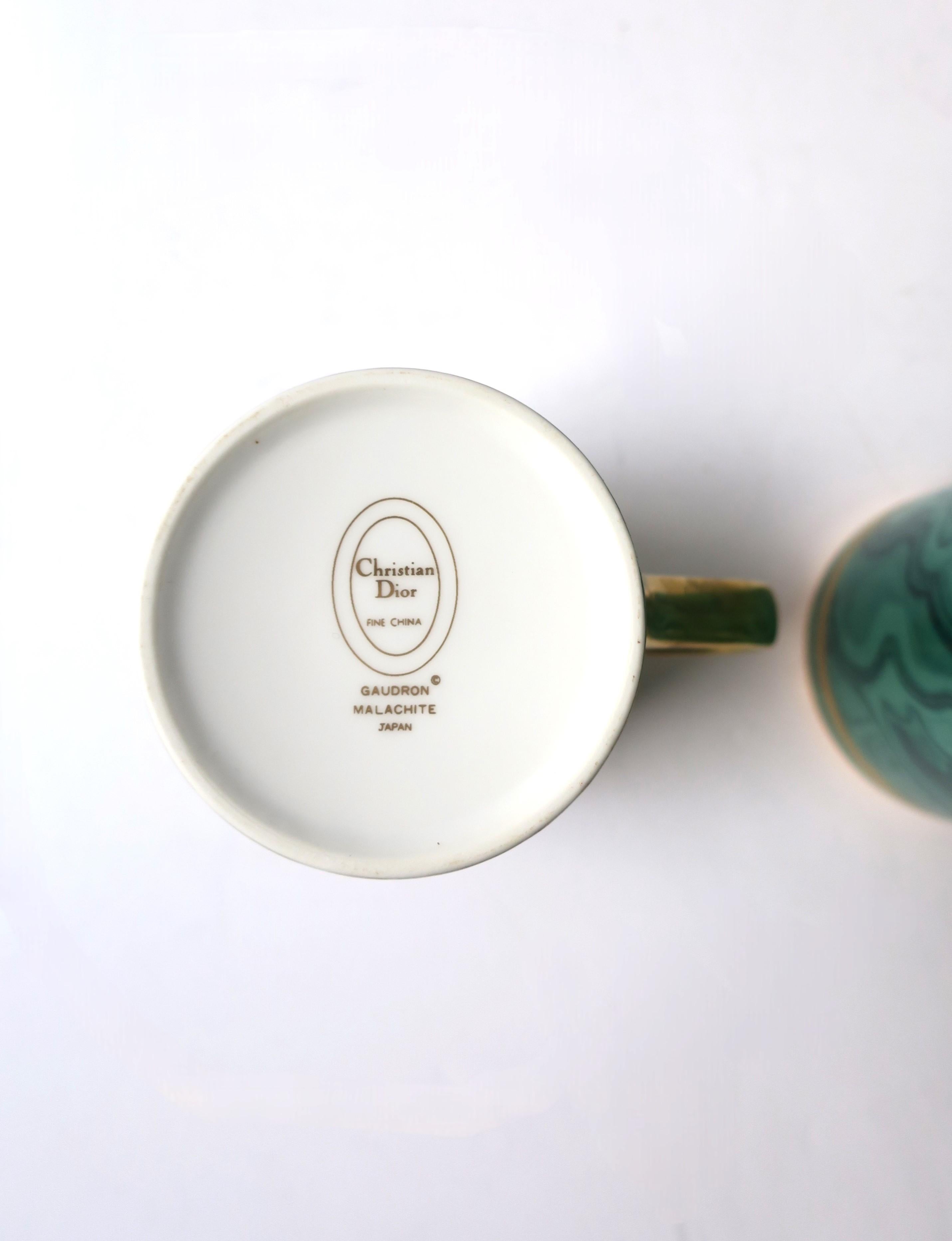 Christian Dior Malachite Porcelain Coffee Tea Cups, Pair 4