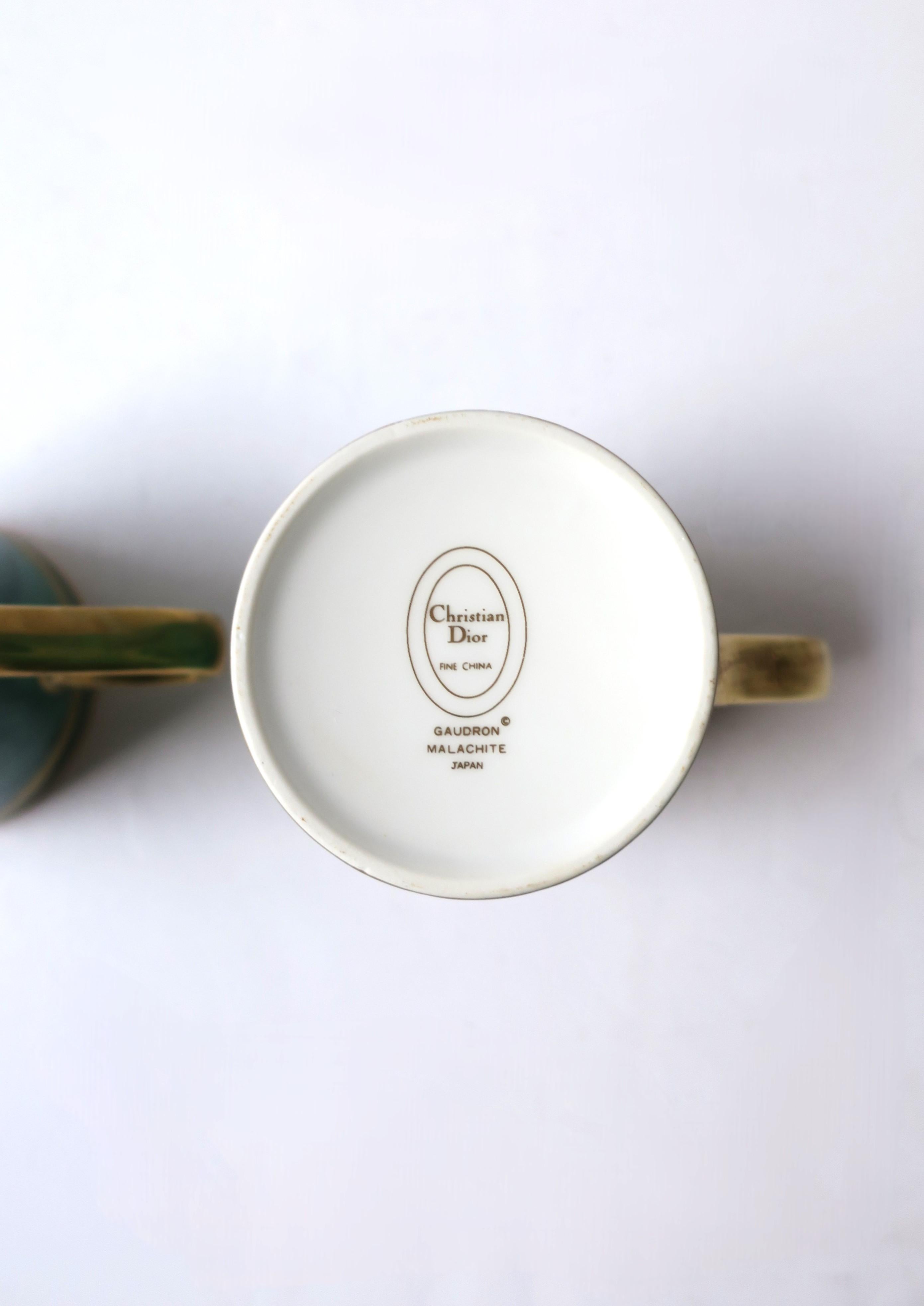 Christian Dior Malachite Porcelain Coffee Tea Cups, Pair 5