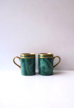 Christian Dior Malachite Porcelain Coffee Tea Cups, Pair