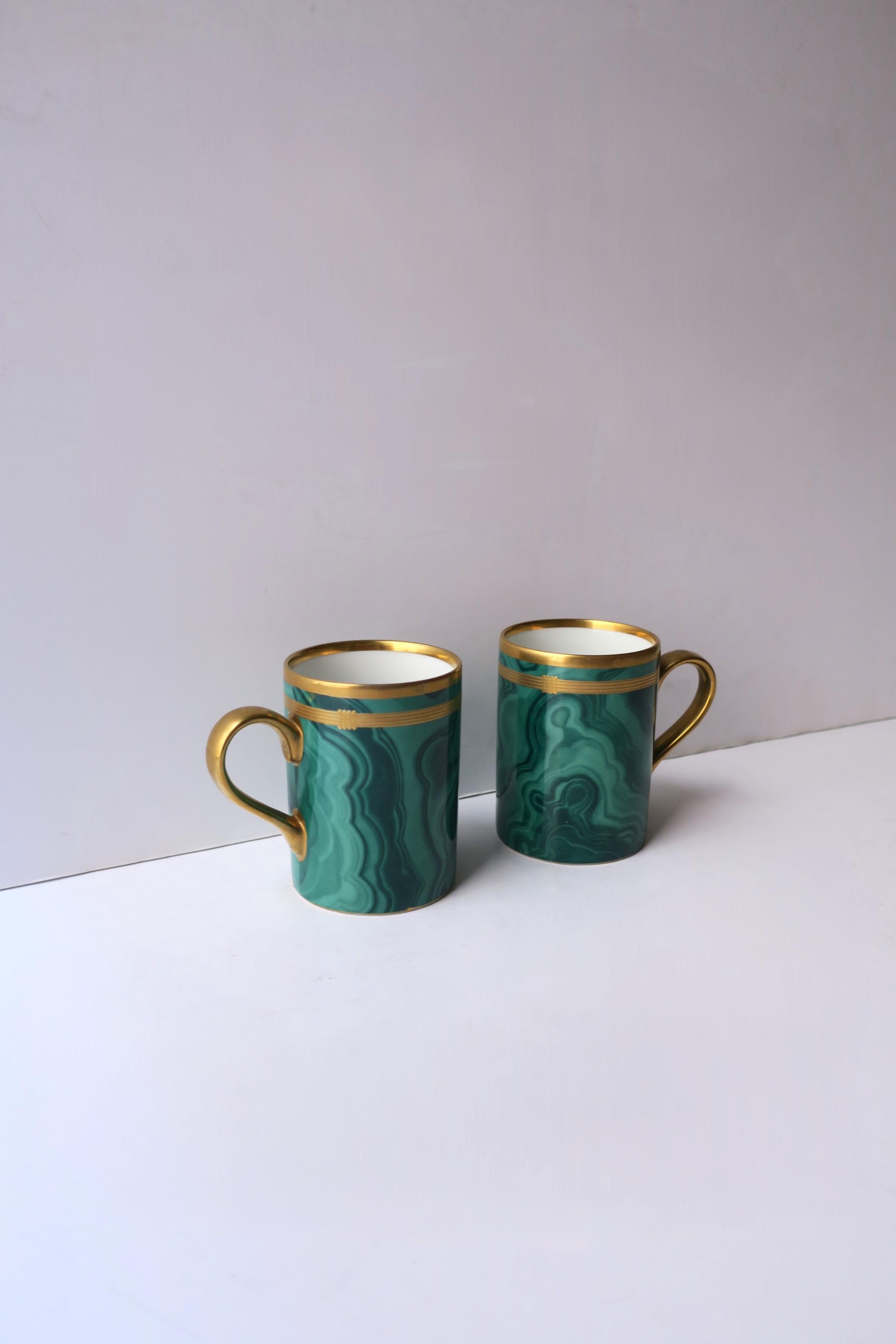 Christian Dior Malachite Porcelain Coffee Tea Cups, Pair In Excellent Condition In New York, NY