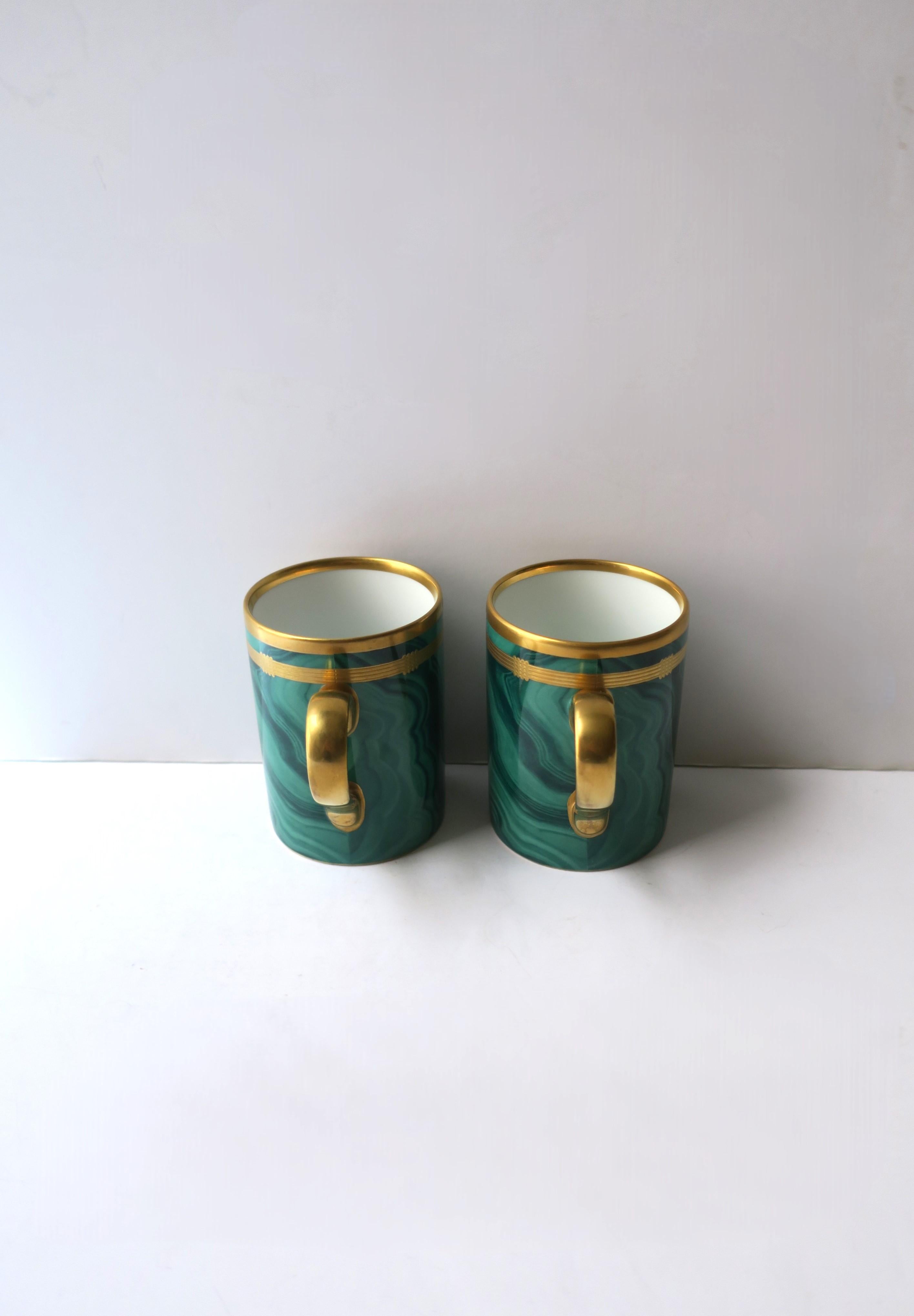 20th Century Christian Dior Malachite Porcelain Coffee Tea Cups, Pair