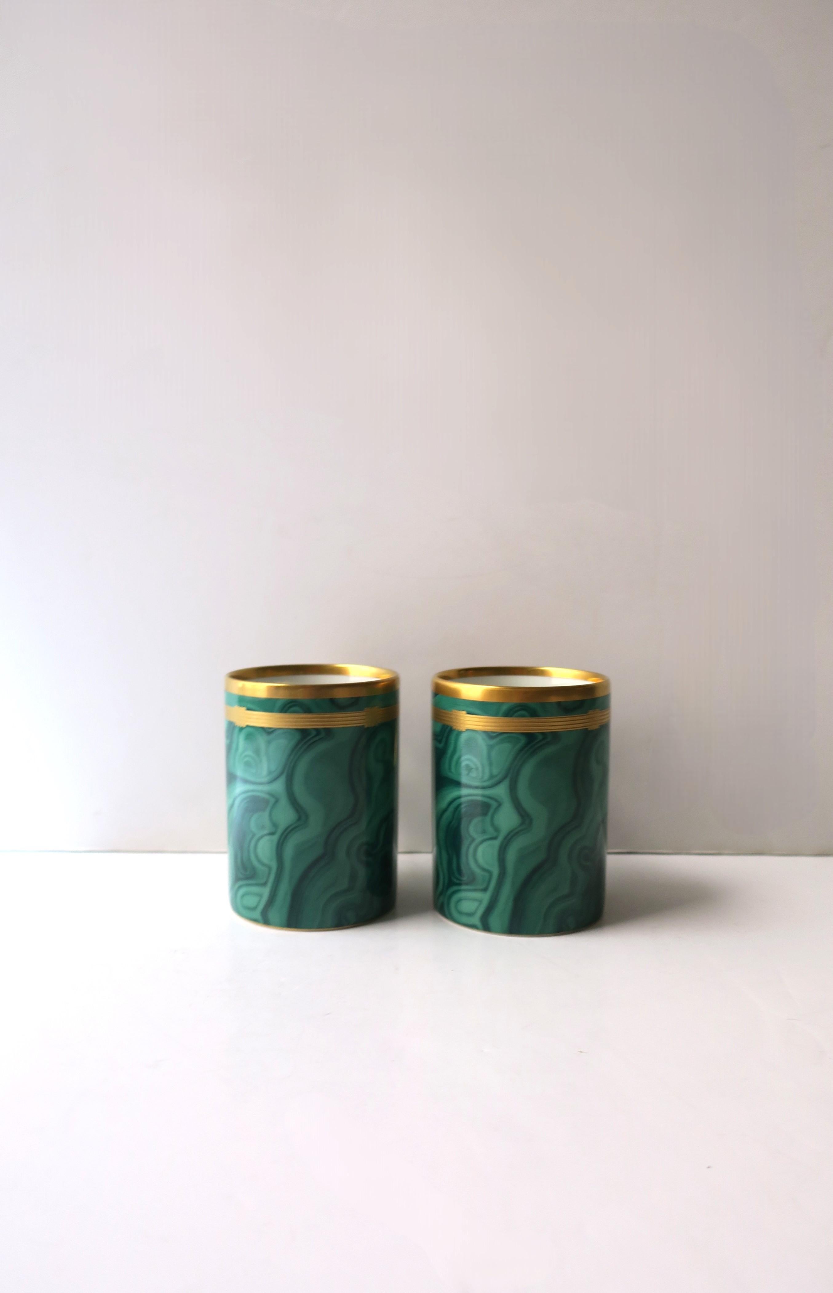 Christian Dior Malachite Porcelain Coffee Tea Cups, Pair 1