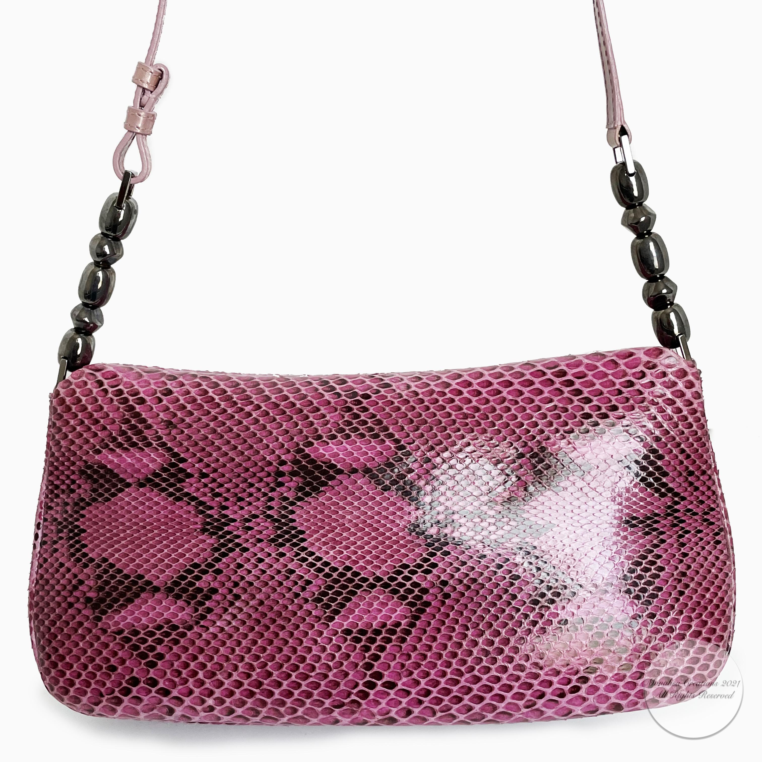 Women's Christian Dior Malice Flap Bag Pink Python Exotic Snakeskin Leather with COA