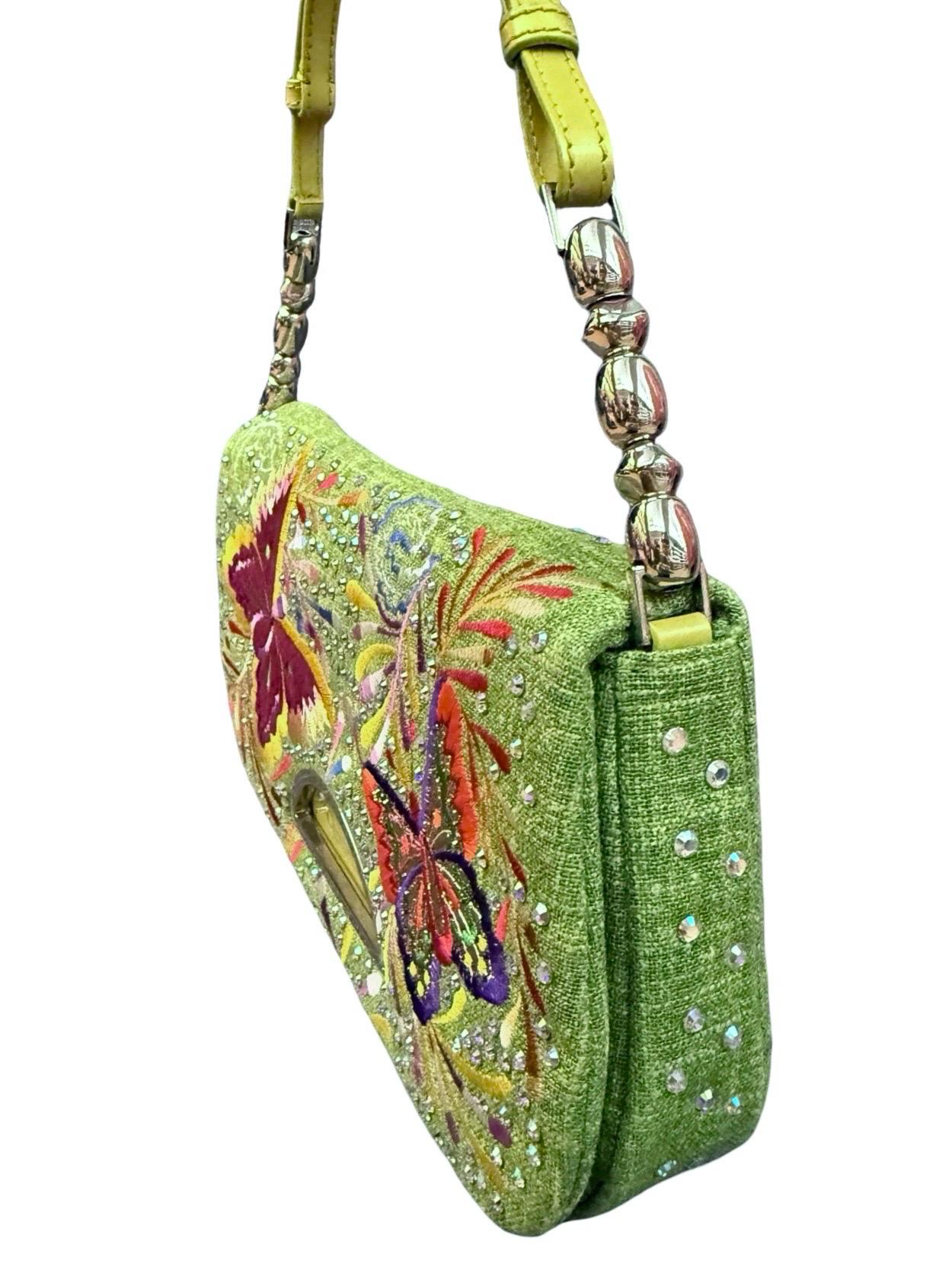 Brown Christian Dior Malice green floral and butterfly  shoulder bag For Sale
