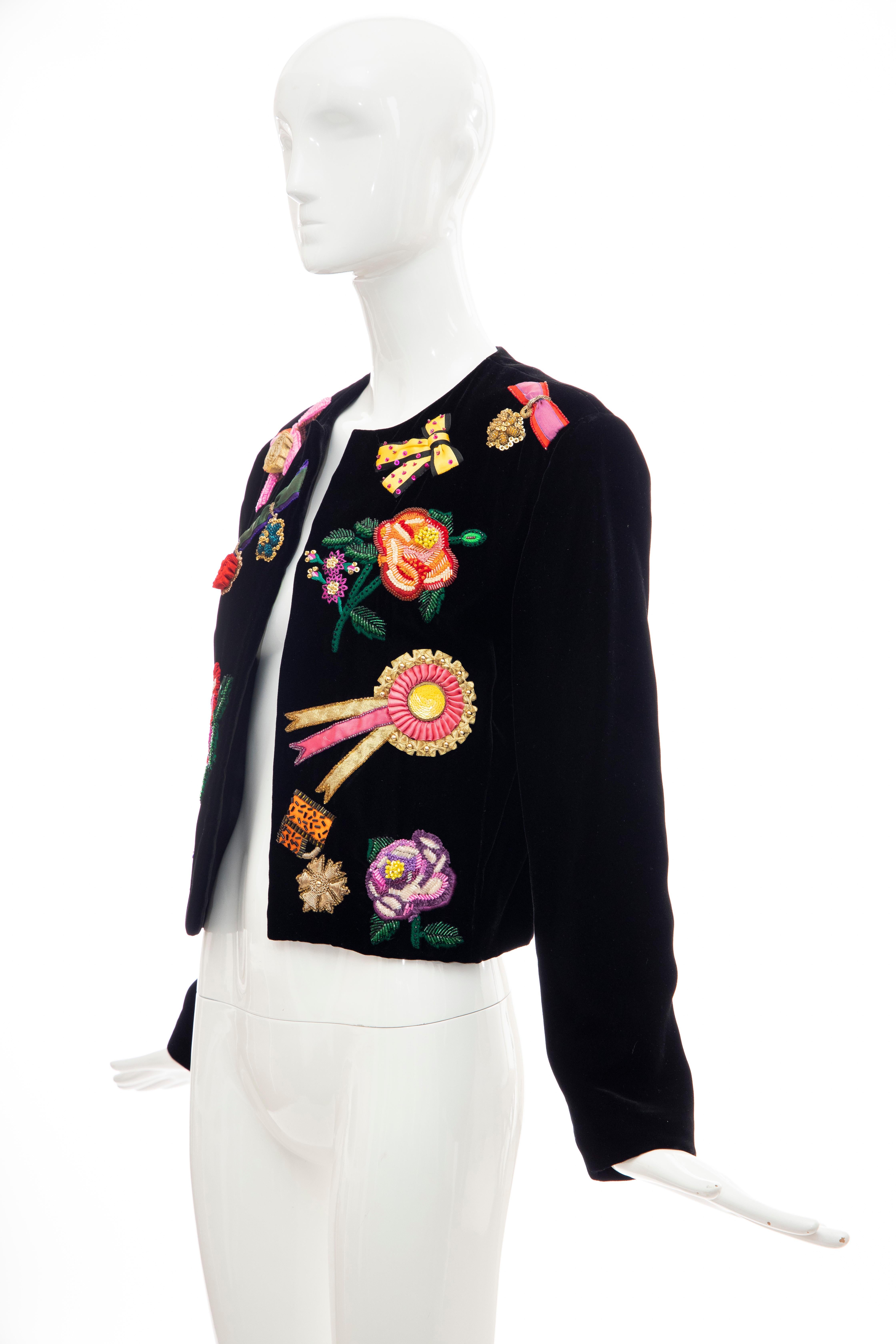 Christian Dior Marc Bohan Black Velvet Beaded Ribbon Embroidery Jacket, Fall 1988 6