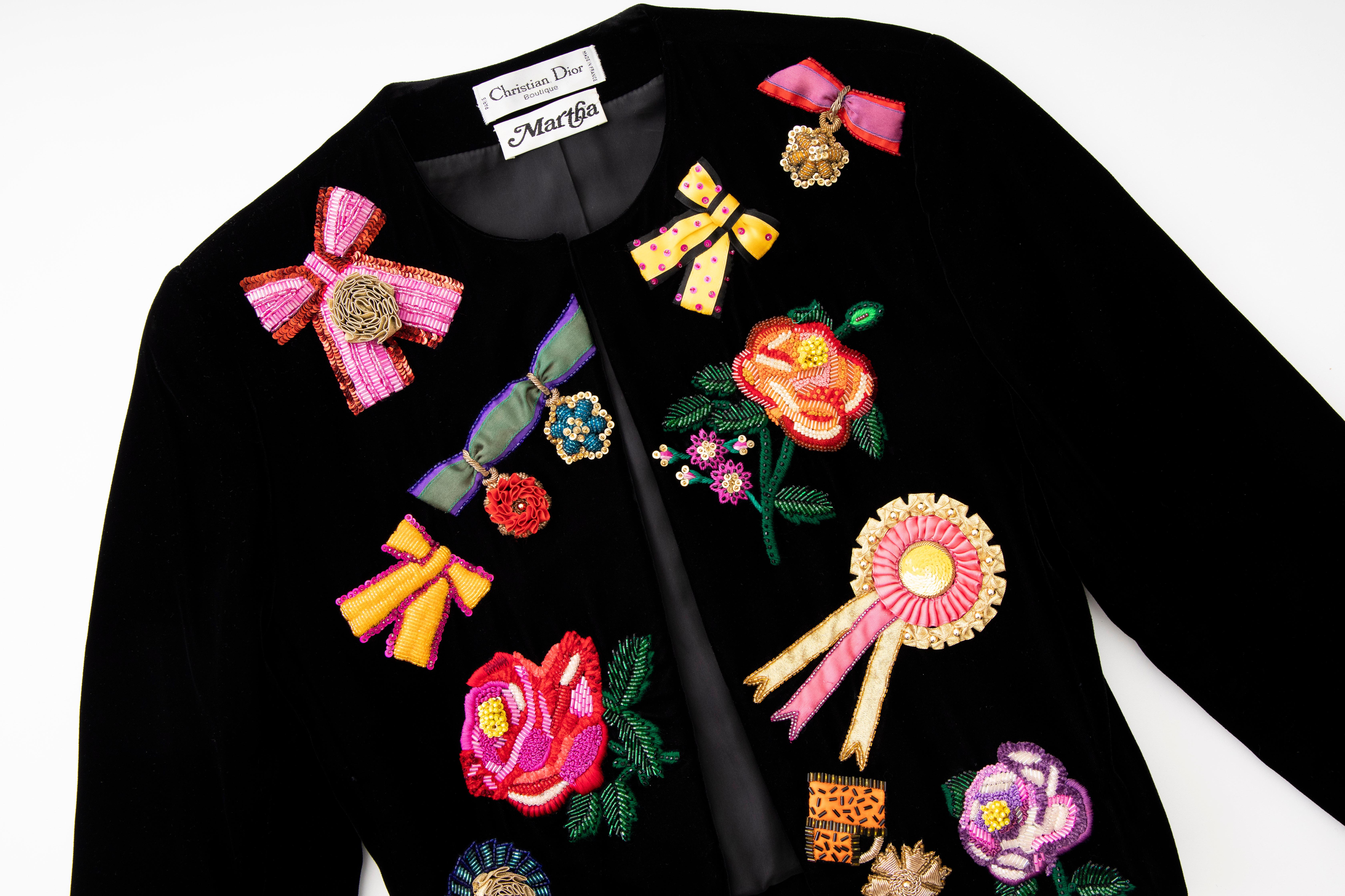 Christian Dior Marc Bohan Black Velvet Beaded Ribbon Embroidery Jacket, Fall 1988 7
