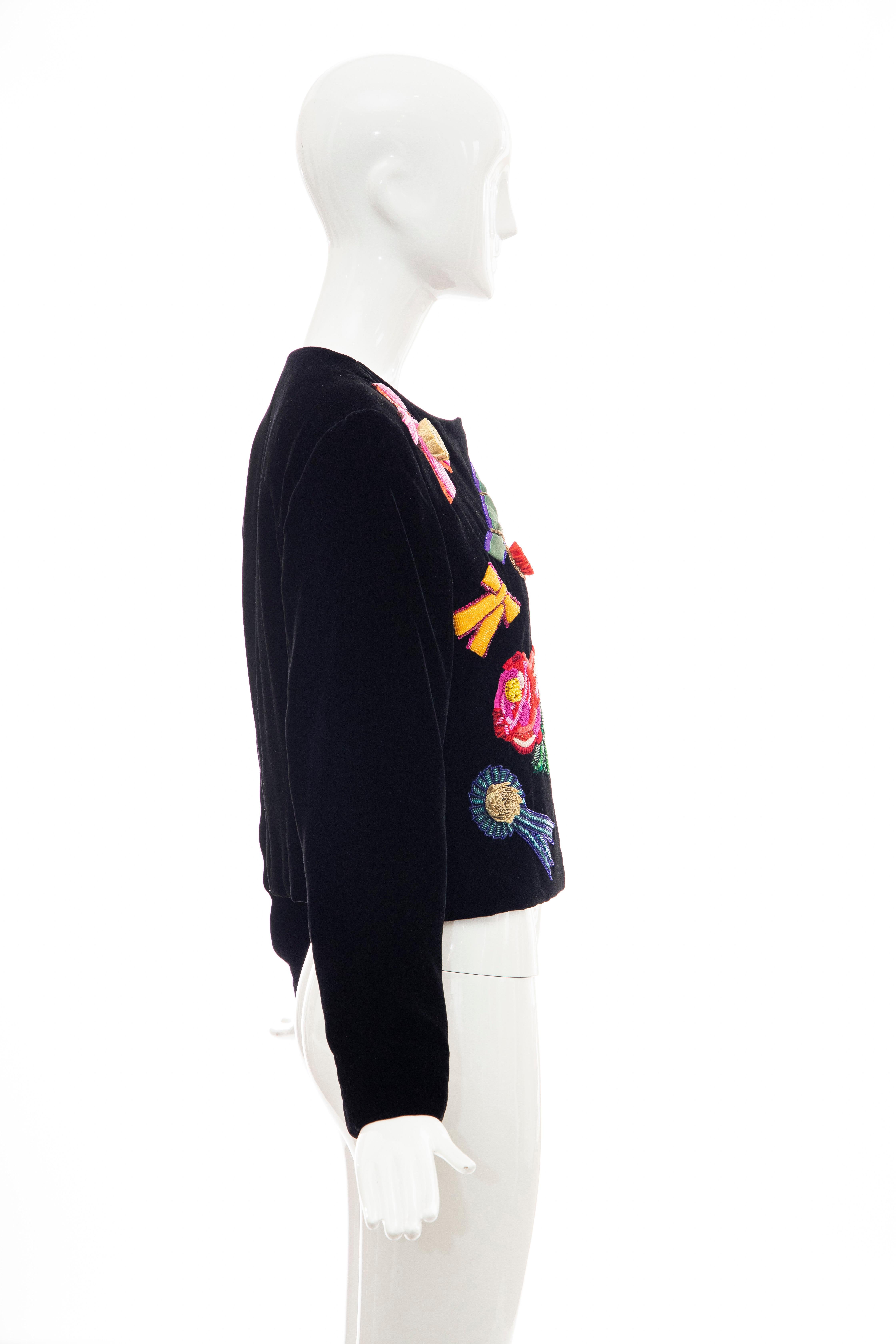 Christian Dior Marc Bohan Black Velvet Beaded Ribbon Embroidery Jacket, Fall 1988 1