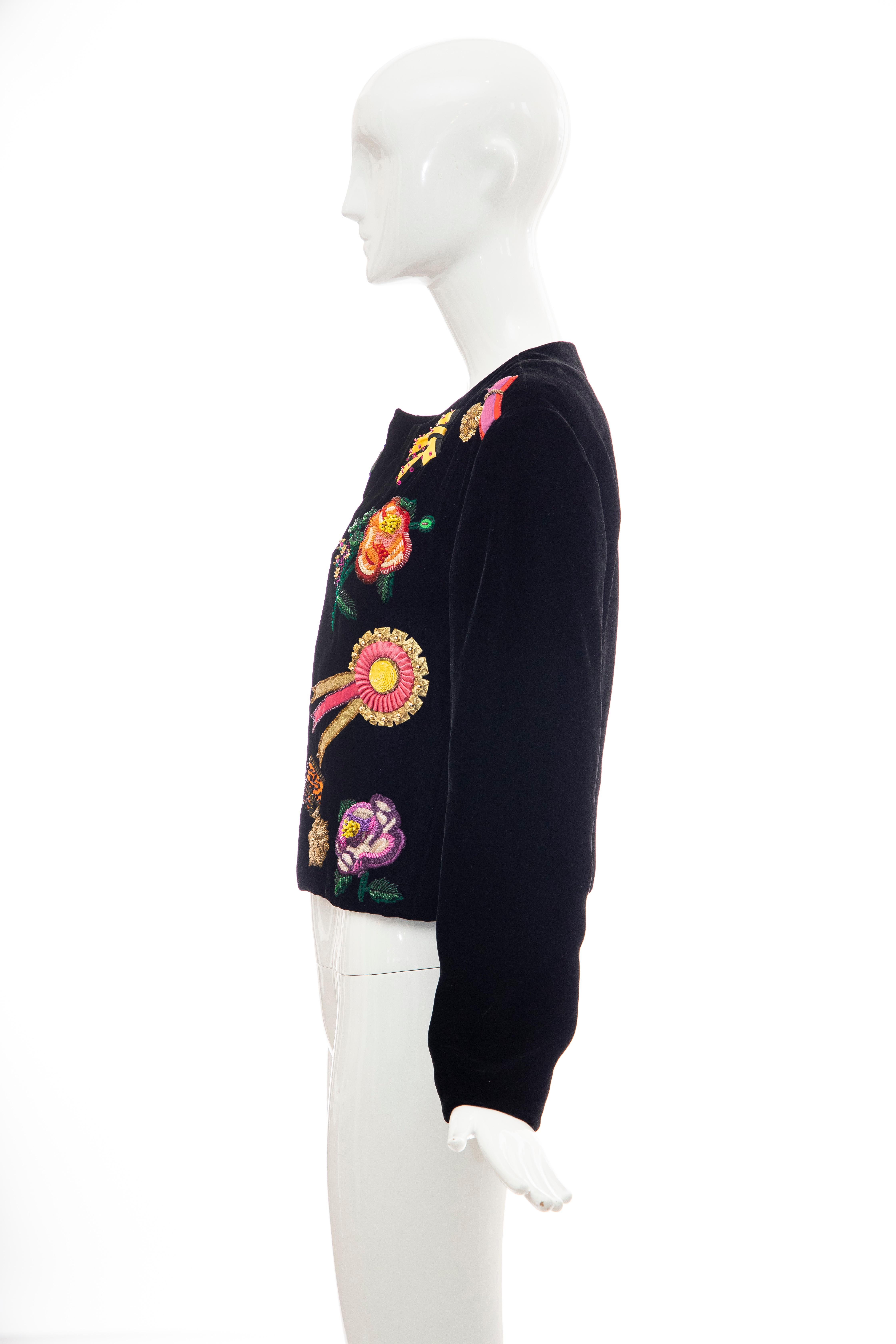 Christian Dior Marc Bohan Black Velvet Beaded Ribbon Embroidery Jacket, Fall 1988 5