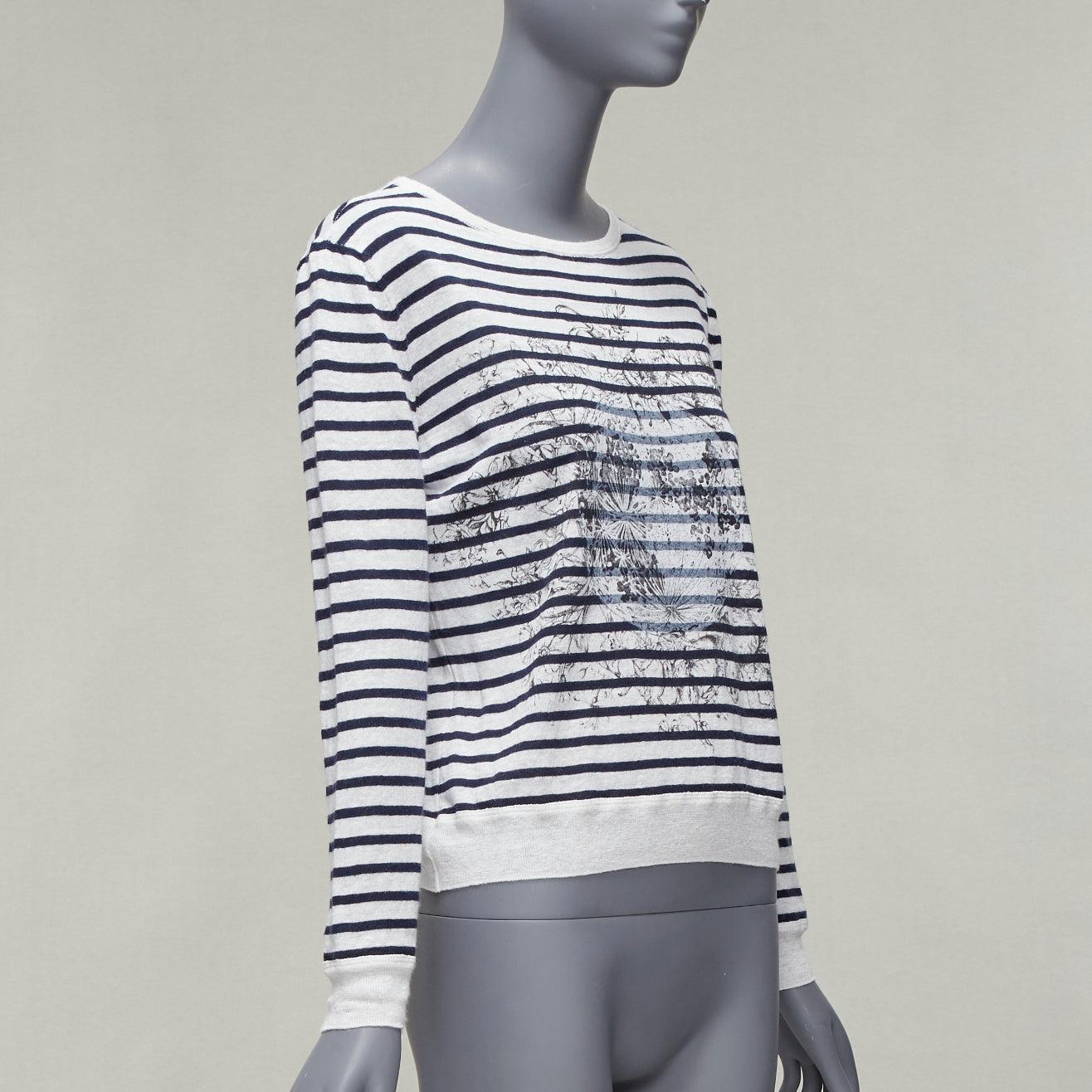 Gray CHRISTIAN DIOR Mariniere white black animal print stripe bateau sweater FR34 XS For Sale