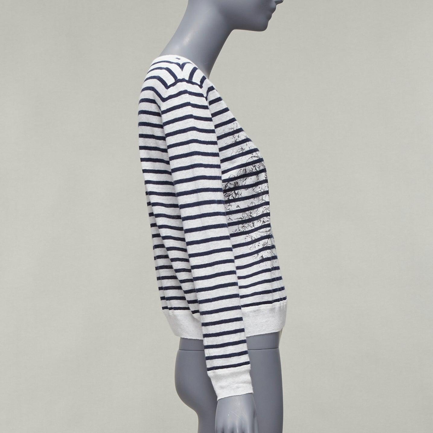 CHRISTIAN DIOR Mariniere white black animal print stripe bateau sweater FR34 XS In Excellent Condition For Sale In Hong Kong, NT