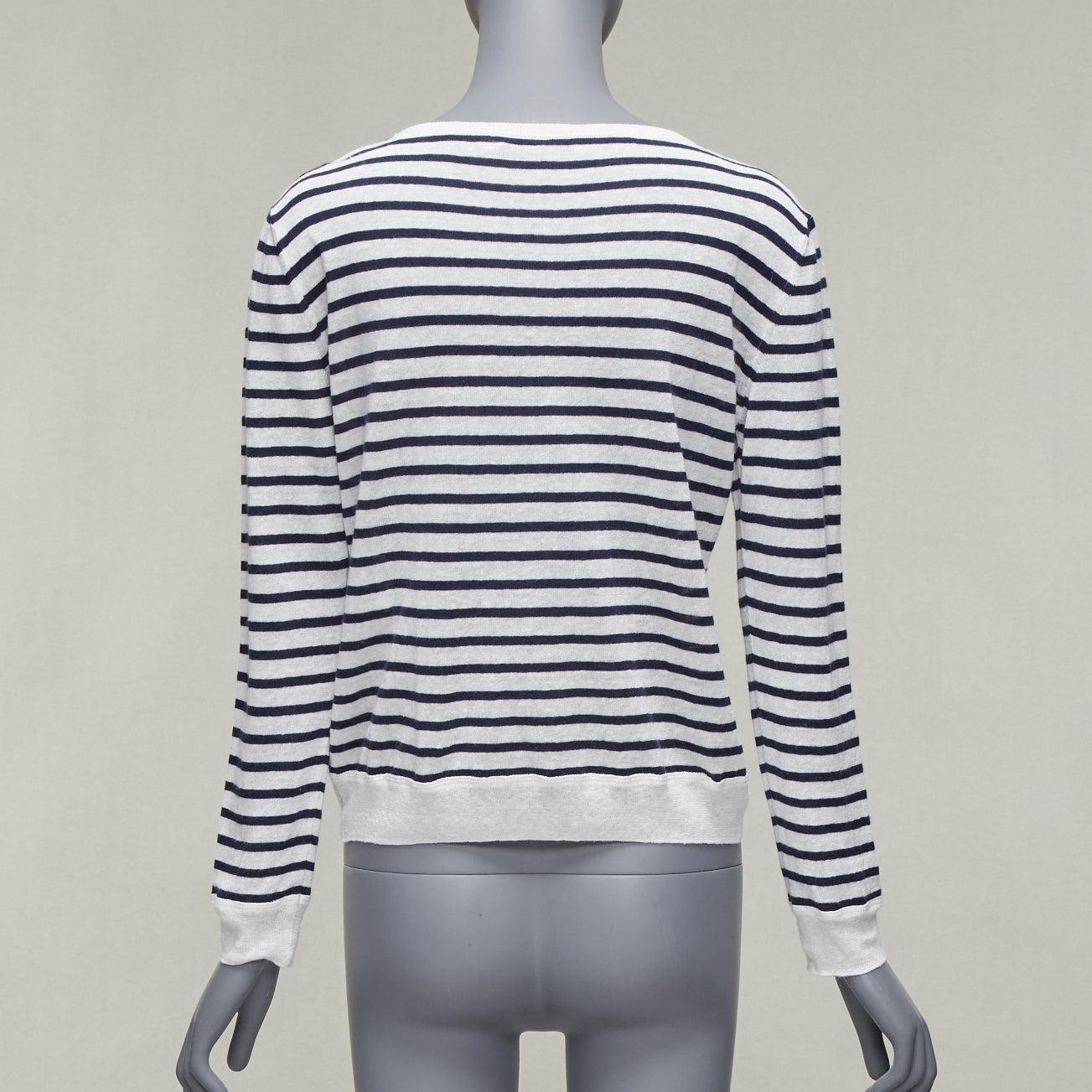 Women's CHRISTIAN DIOR Mariniere white black animal print stripe bateau sweater FR34 XS For Sale