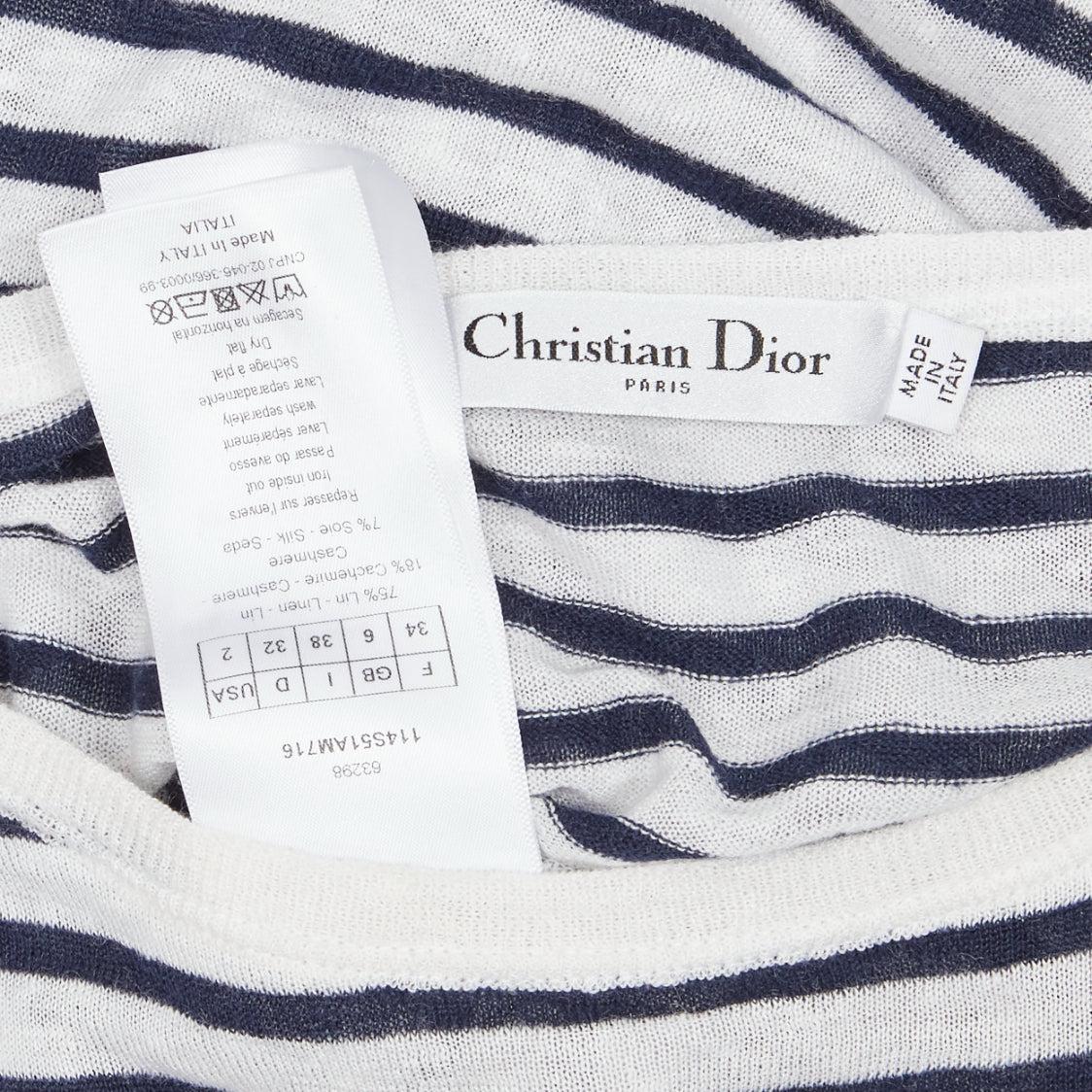 CHRISTIAN DIOR Mariniere white black animal print stripe bateau sweater FR34 XS For Sale 3