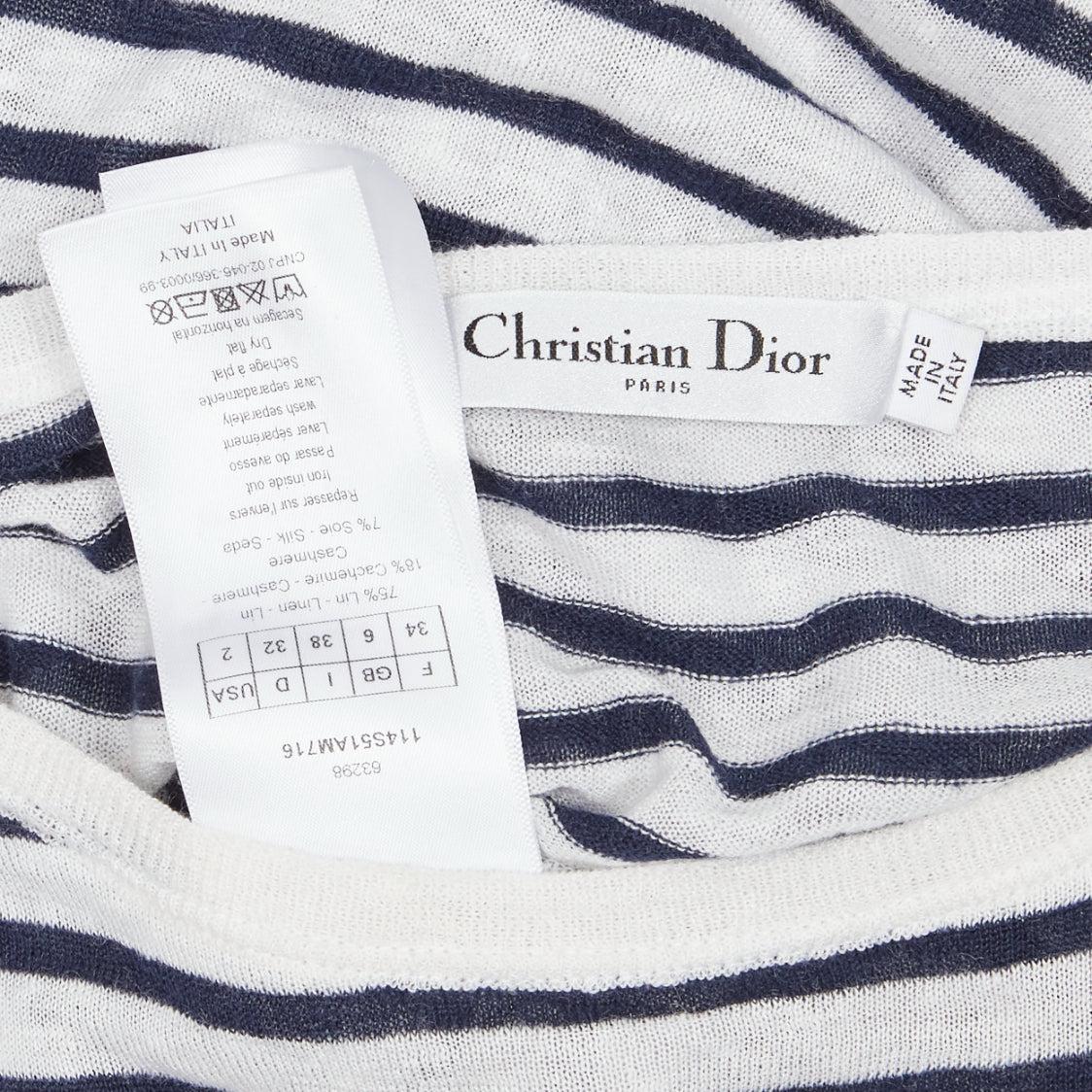 CHRISTIAN DIOR Mariniere white black animal print stripe bateau sweater FR34 XS For Sale 4