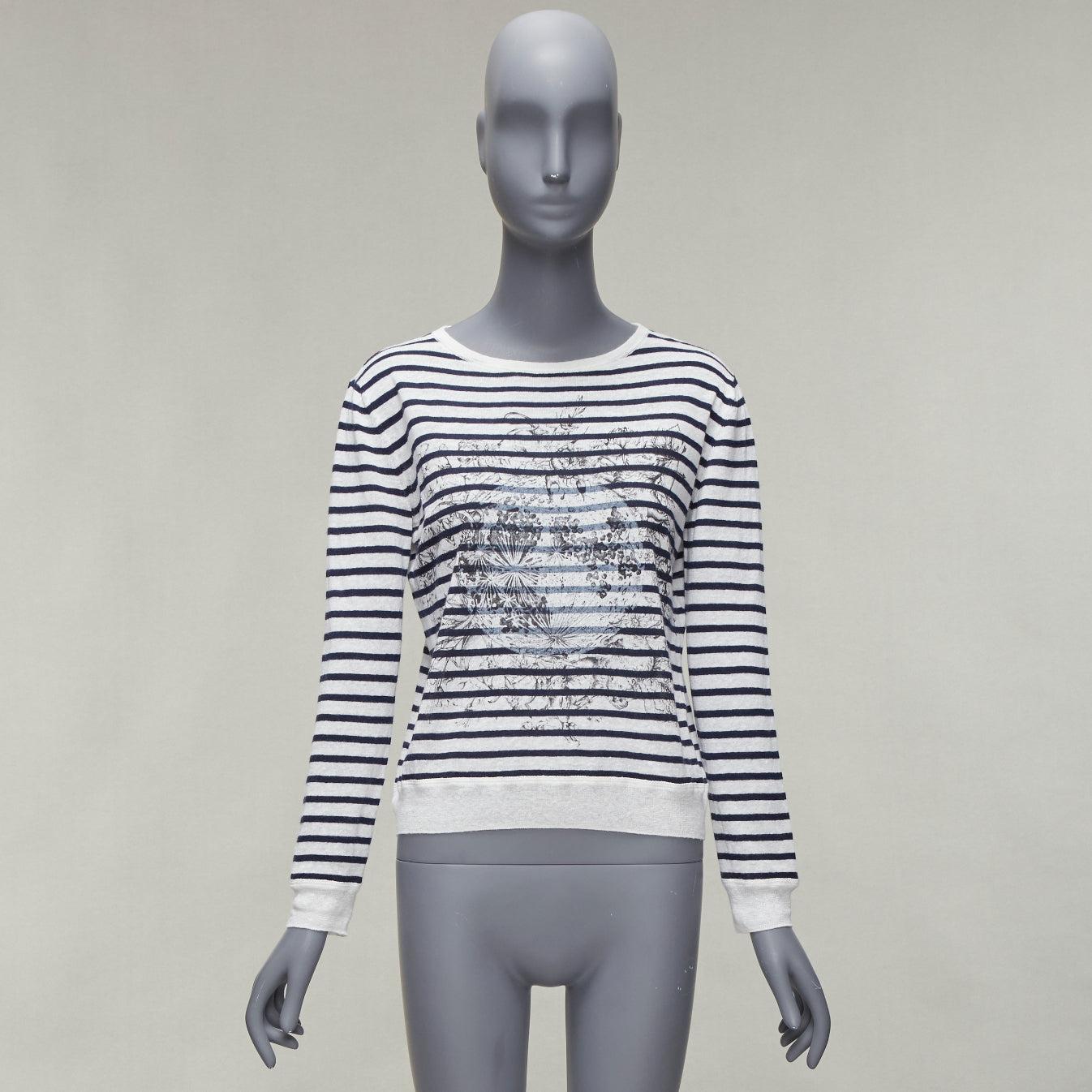 CHRISTIAN DIOR Mariniere white black animal print stripe bateau sweater FR34 XS For Sale 4
