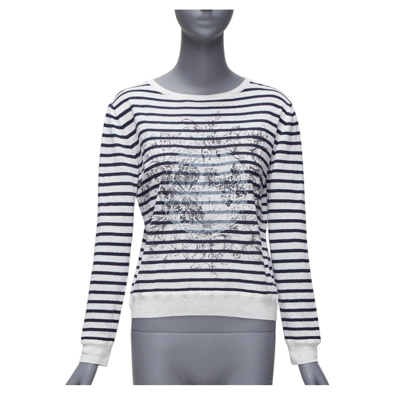 CHRISTIAN DIOR Mariniere white black animal print stripe bateau sweater FR34 XS
