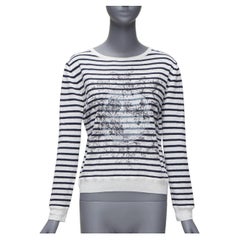 CHRISTIAN DIOR Mariniere weiß schwarz Animal Print Streifen Bateau Pullover FR34 XS