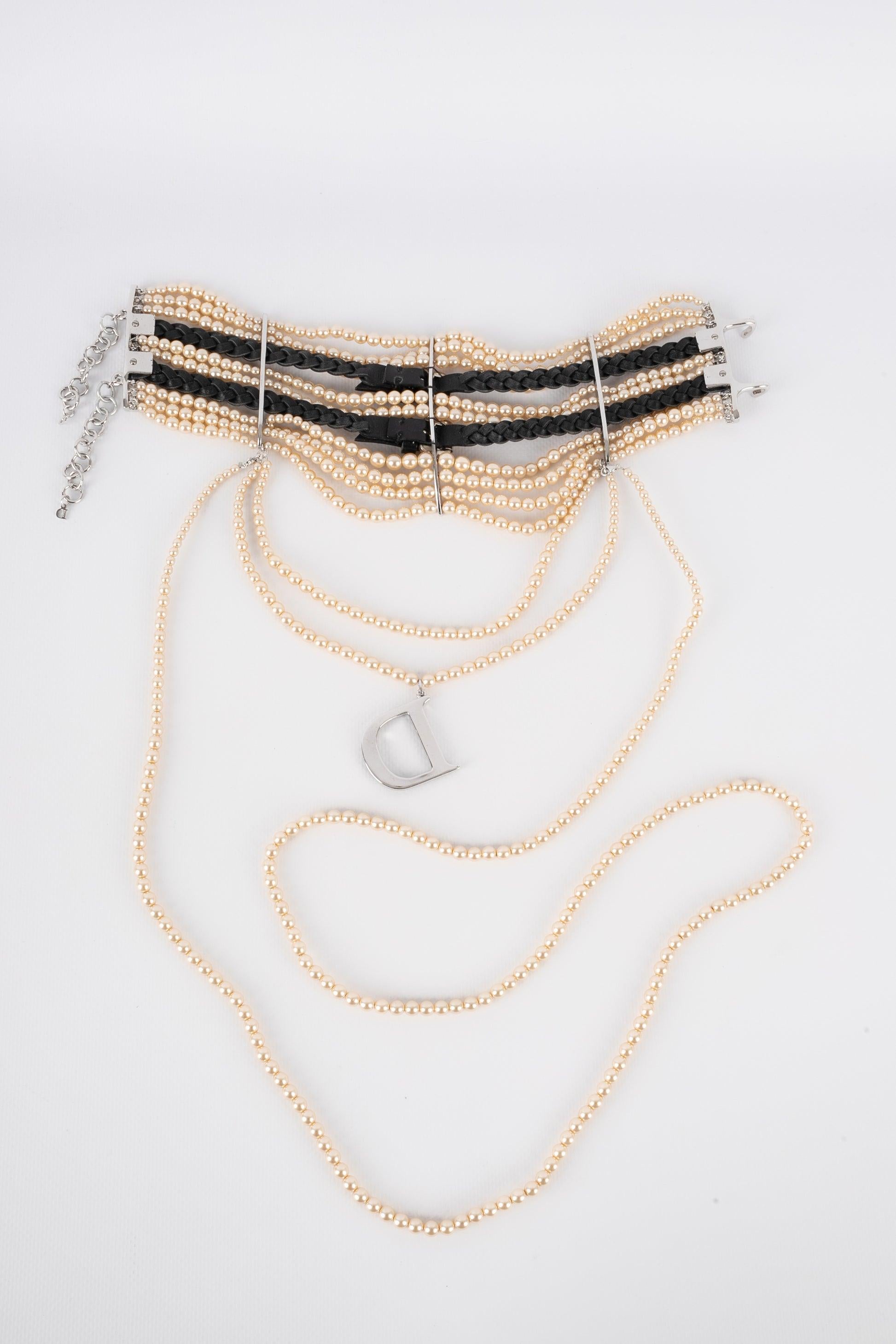 Christian Dior Massaï Necklace with Pearls and Black Leather, 2004 6
