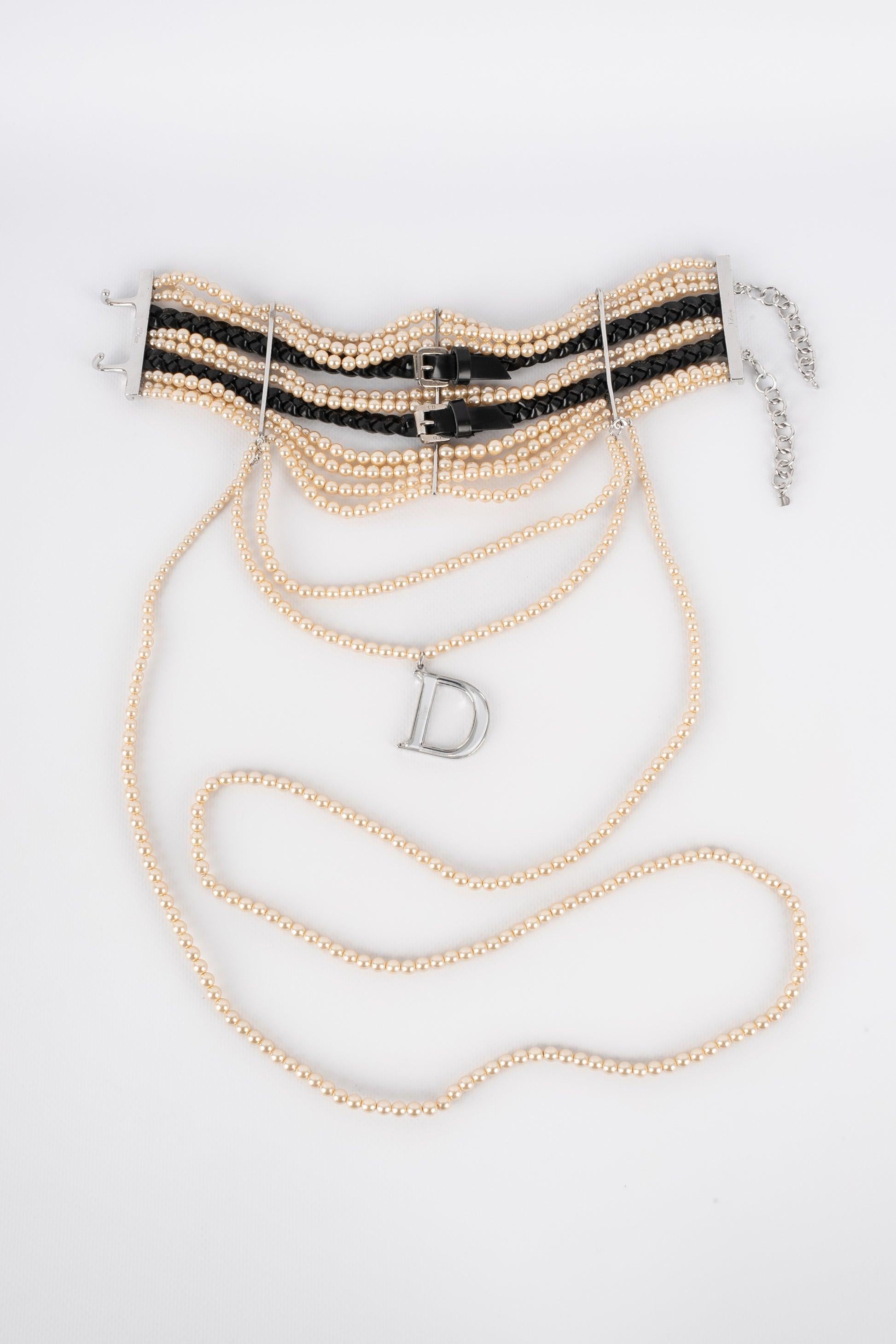 Christian Dior Massaï Necklace with Pearls and Black Leather, 2004 7