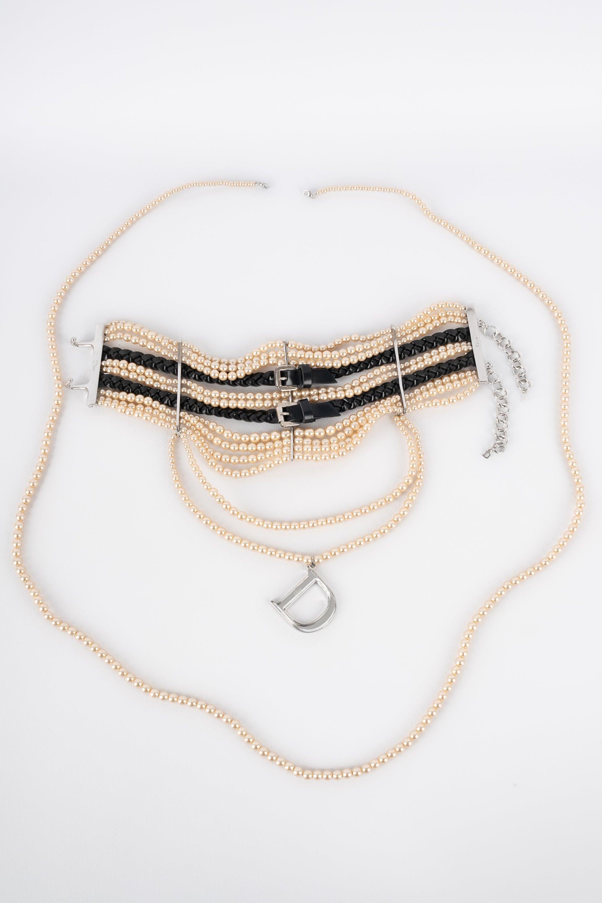 Christian Dior Massaï Necklace with Pearls and Black Leather, 2004 In Excellent Condition In SAINT-OUEN-SUR-SEINE, FR