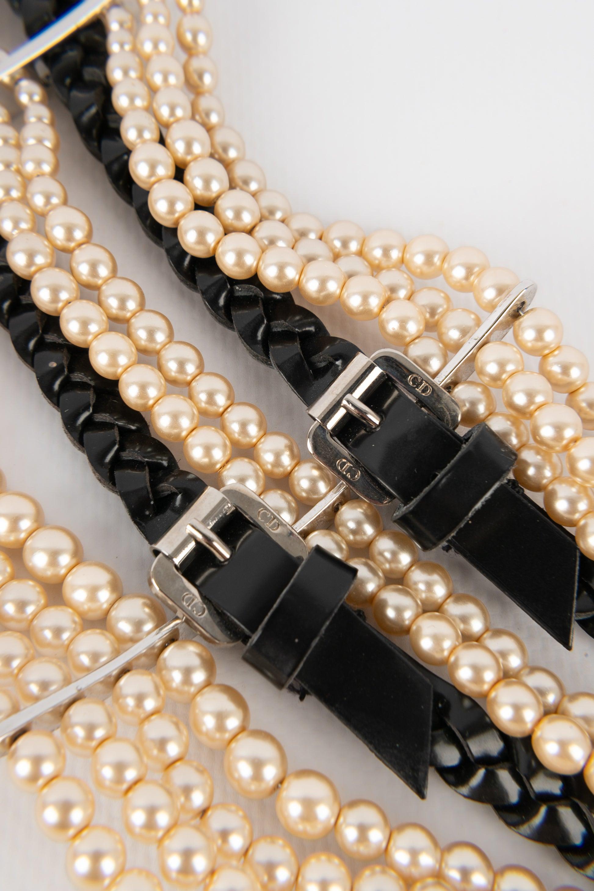 Women's Christian Dior Massaï Necklace with Pearls and Black Leather, 2004