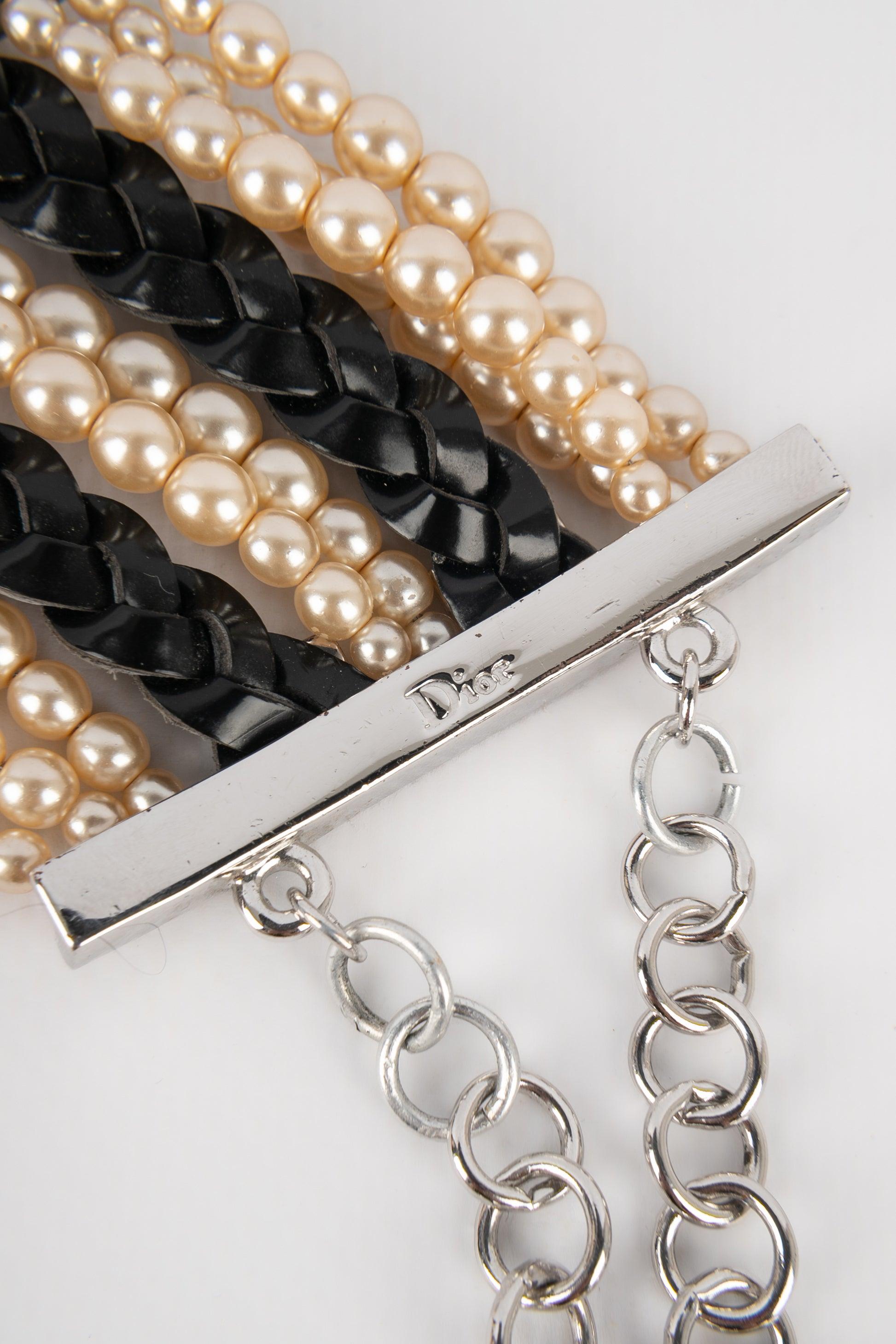 Christian Dior Massaï Necklace with Pearls and Black Leather, 2004 1