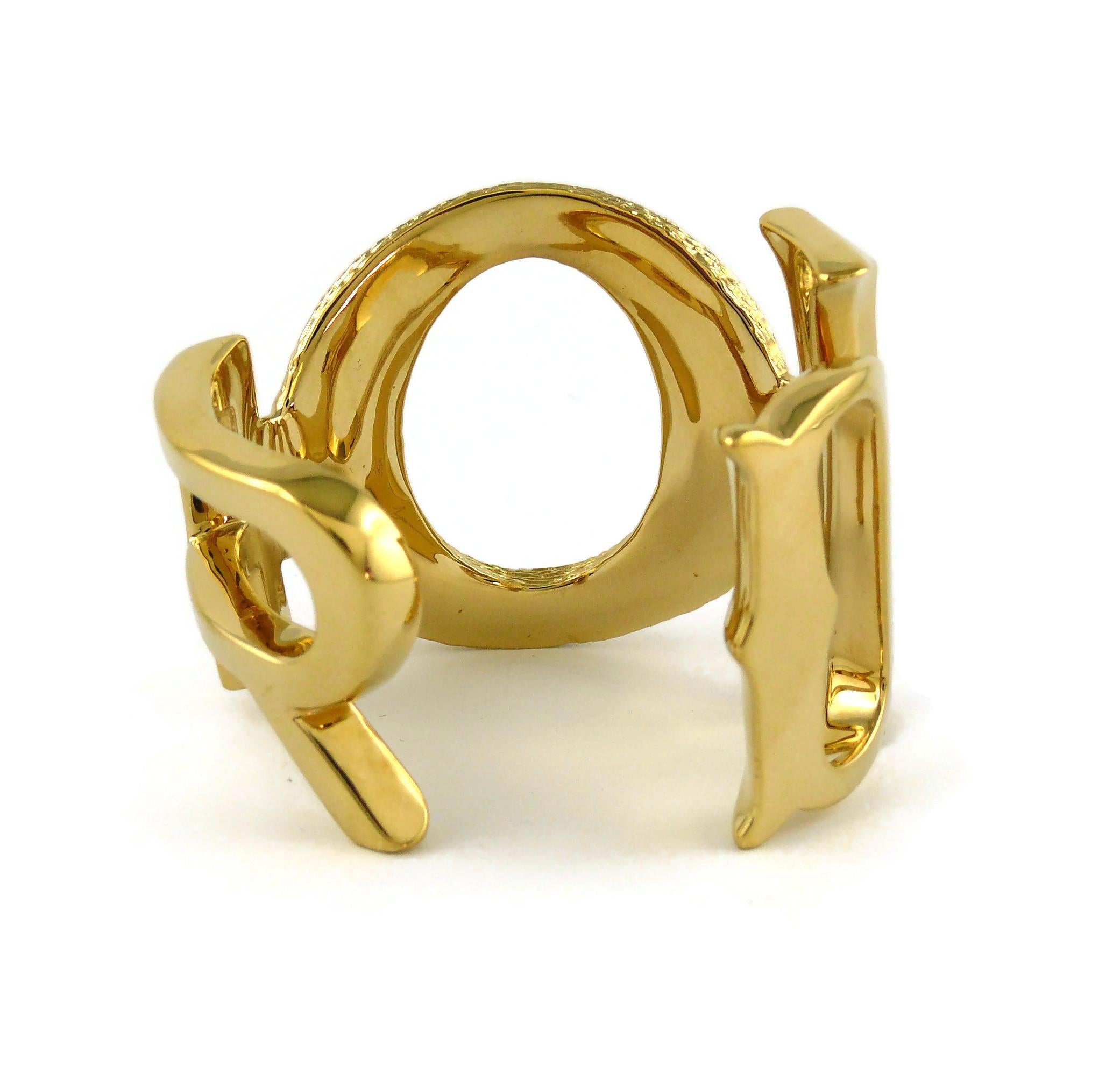 Christian Dior Massive Gold Toned Logo Cuff Bracelet Size M 3