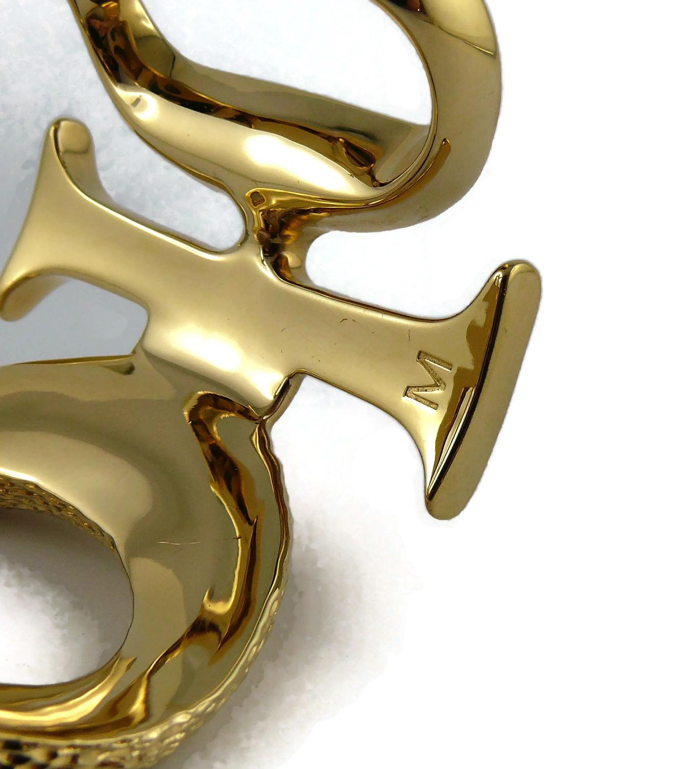 Christian Dior Massive Gold Toned Logo Cuff Bracelet Size M 4