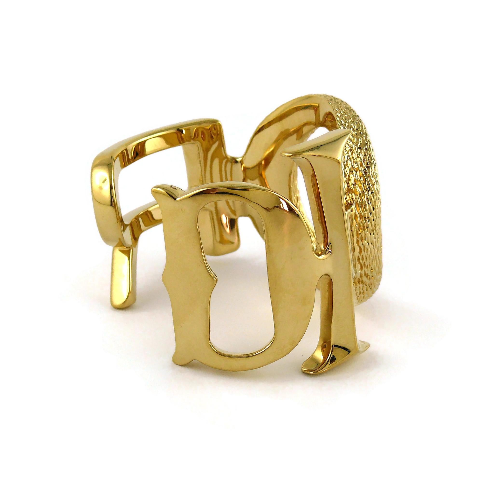 Christian Dior Massive Gold Toned Logo Cuff Bracelet Size M 1