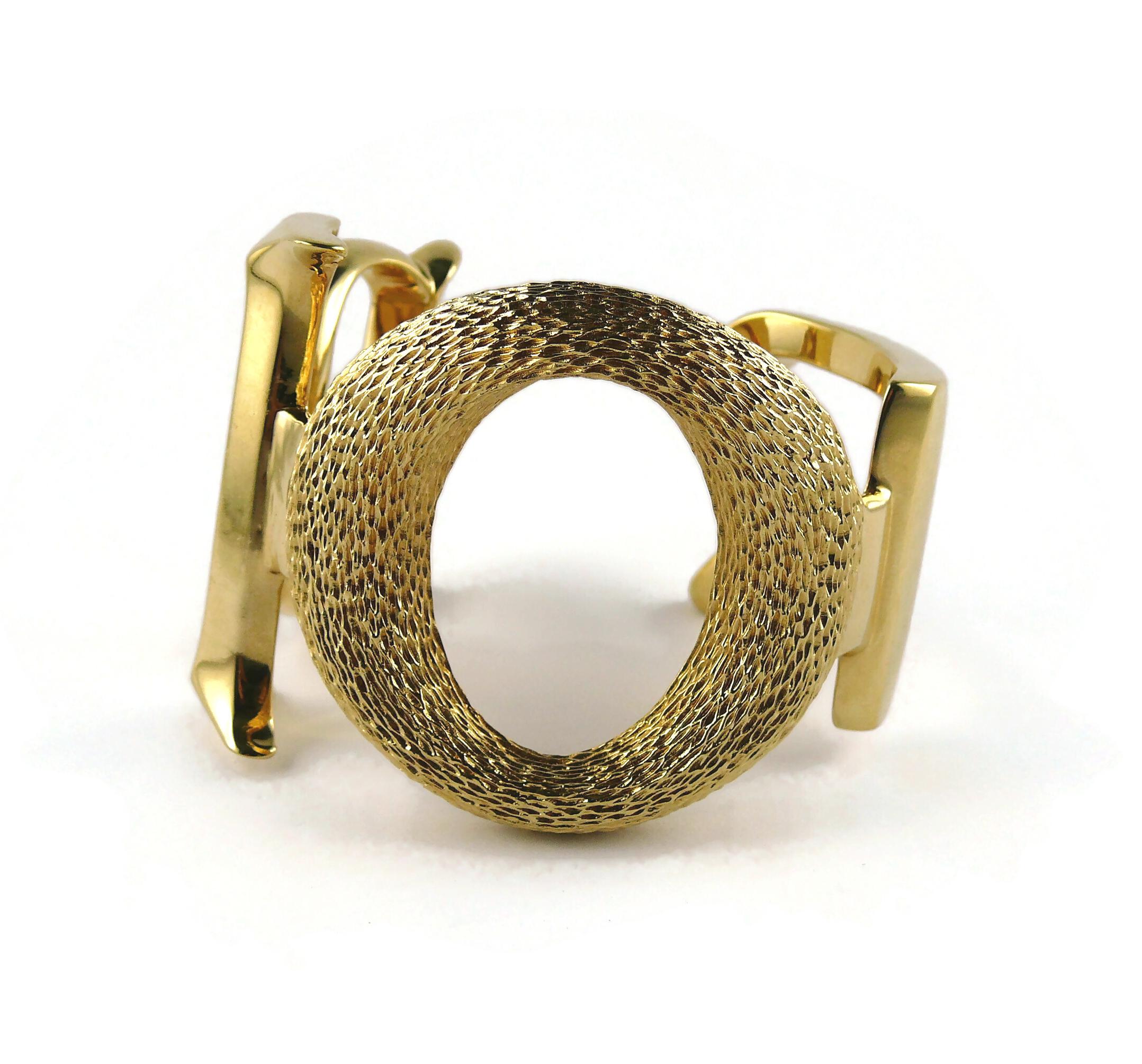 Christian Dior Massive Gold Toned Logo Cuff Bracelet Size M For Sale 2