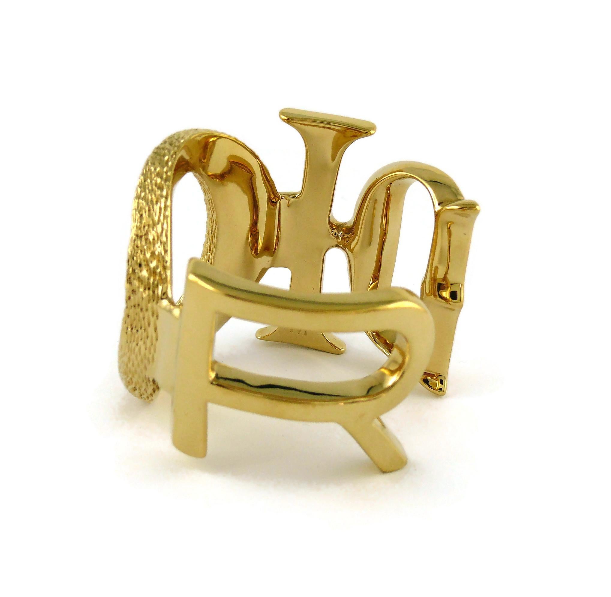 Christian Dior Massive Gold Toned Logo Cuff Bracelet Size M 2