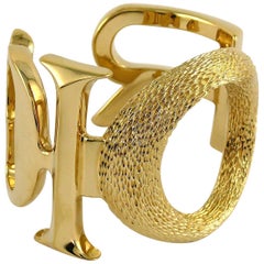 Christian Dior Massive Gold Toned Logo Cuff Bracelet Size M