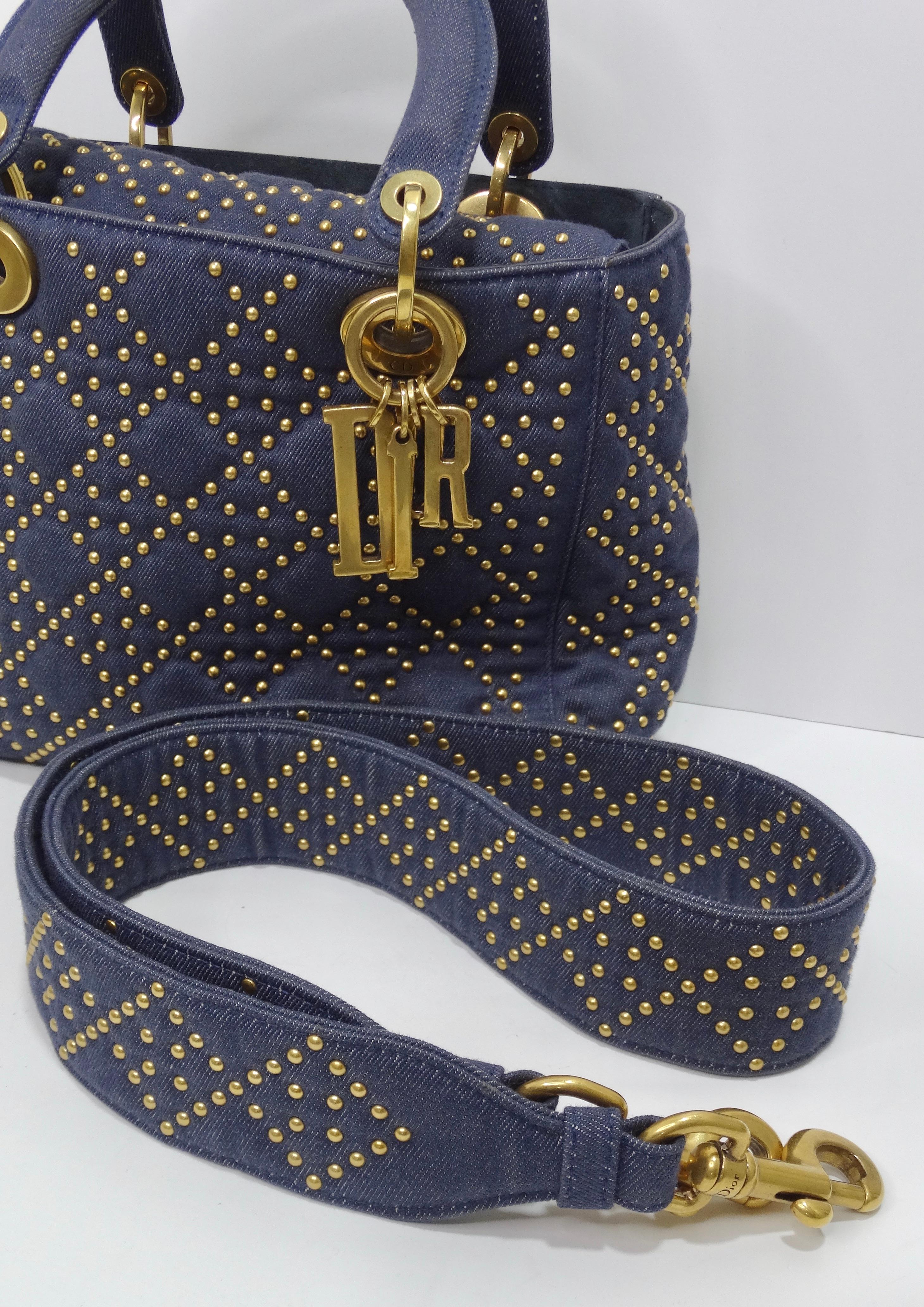 Christian Dior Medium Blue Denim Studded Lady Dior Handbag 7