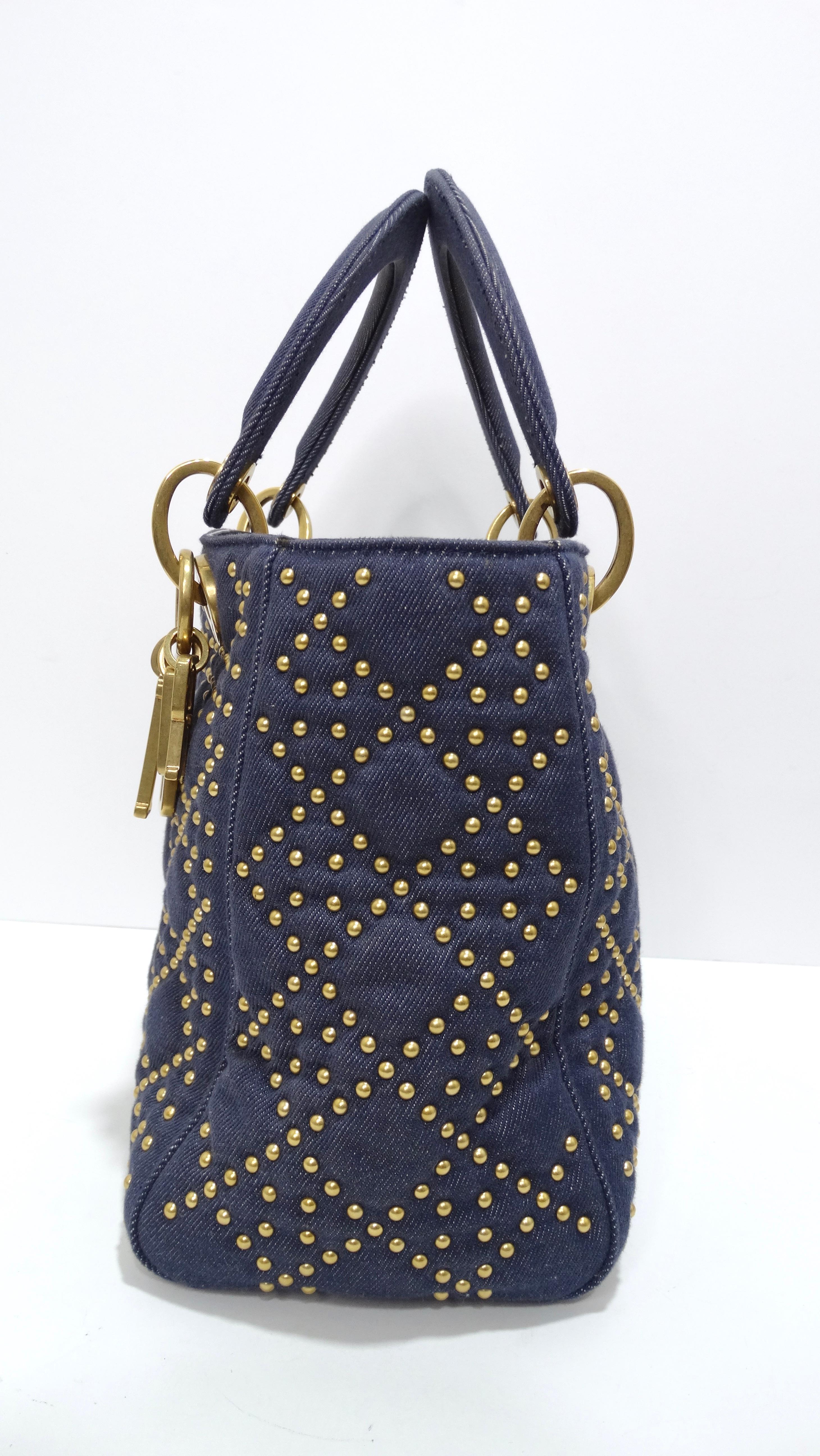 Women's Christian Dior Medium Blue Denim Studded Lady Dior Handbag