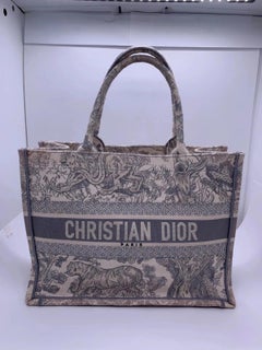 Christian Dior Medium Book Tote Gray Toile de Jouy Embroidered Bag