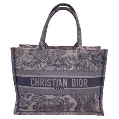 Christian Dior Medium Book Tote Gray Toile de Jouy Embroidered Bag