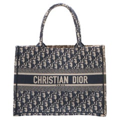 Christian Dior Medium Dior Oblique Book Tote Bag Blu Navy