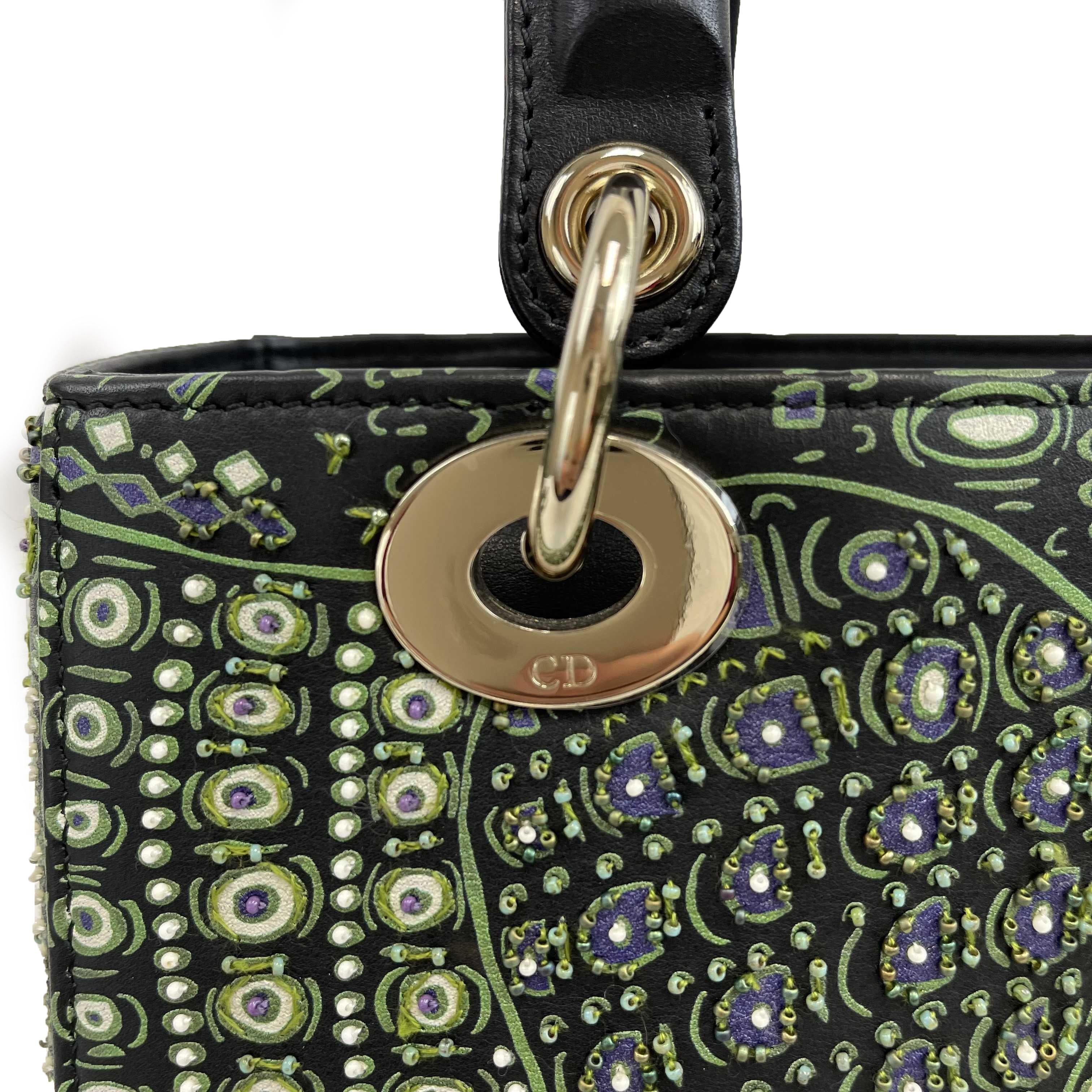Christian Dior Medium Embroidered Animals Lady Dior Black, Green Purple handbag 1