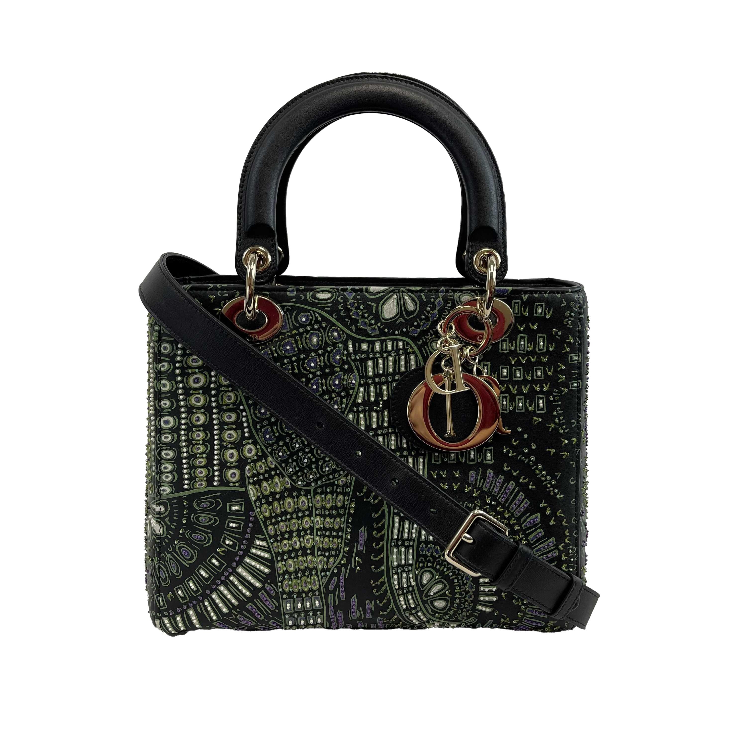 Christian Dior Medium Embroidered Animals Lady Dior Black, Green Purple handbag 5