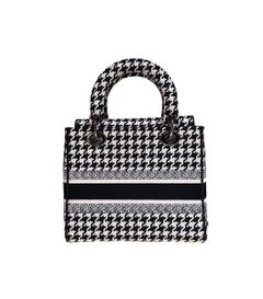 Christian Dior Medium Lady D-Lite Black and White Houndstooth Bag