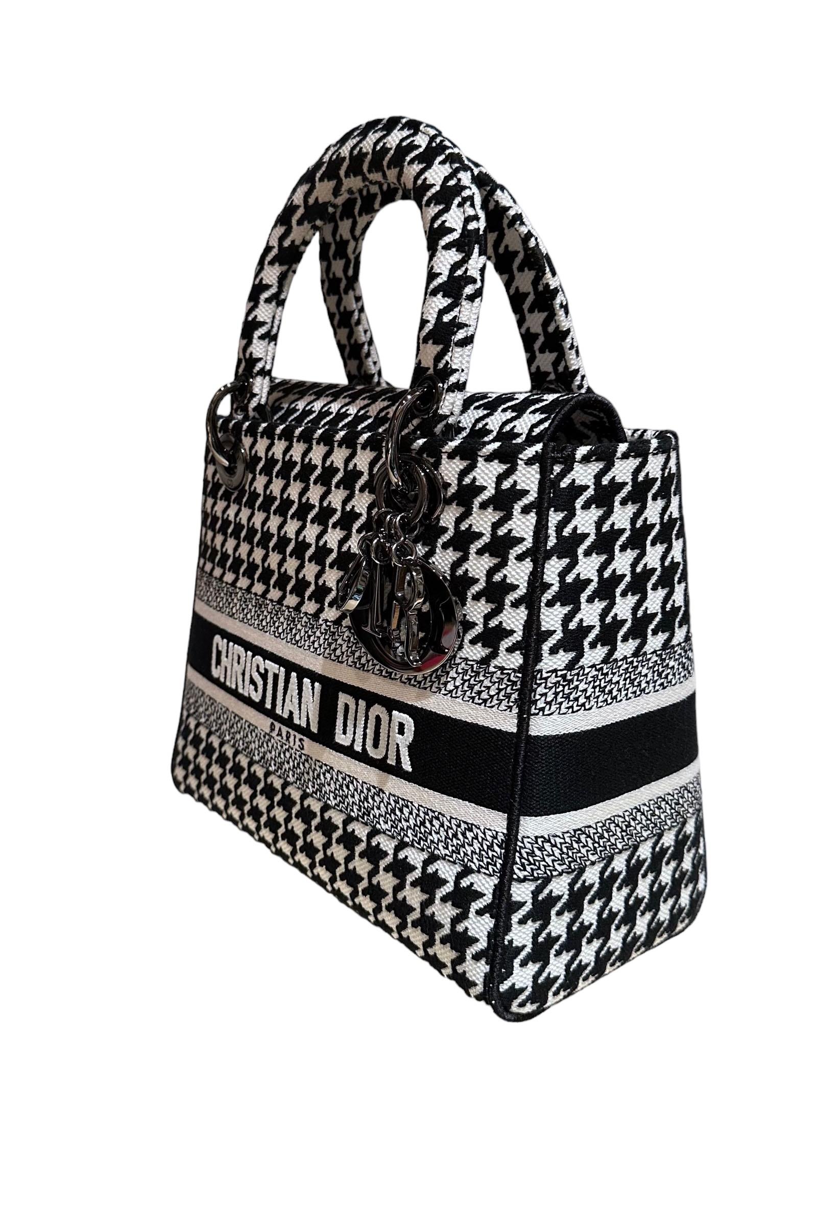 Christian Dior Medium Lady D-Lite Black and White Houndstooth Bag 2