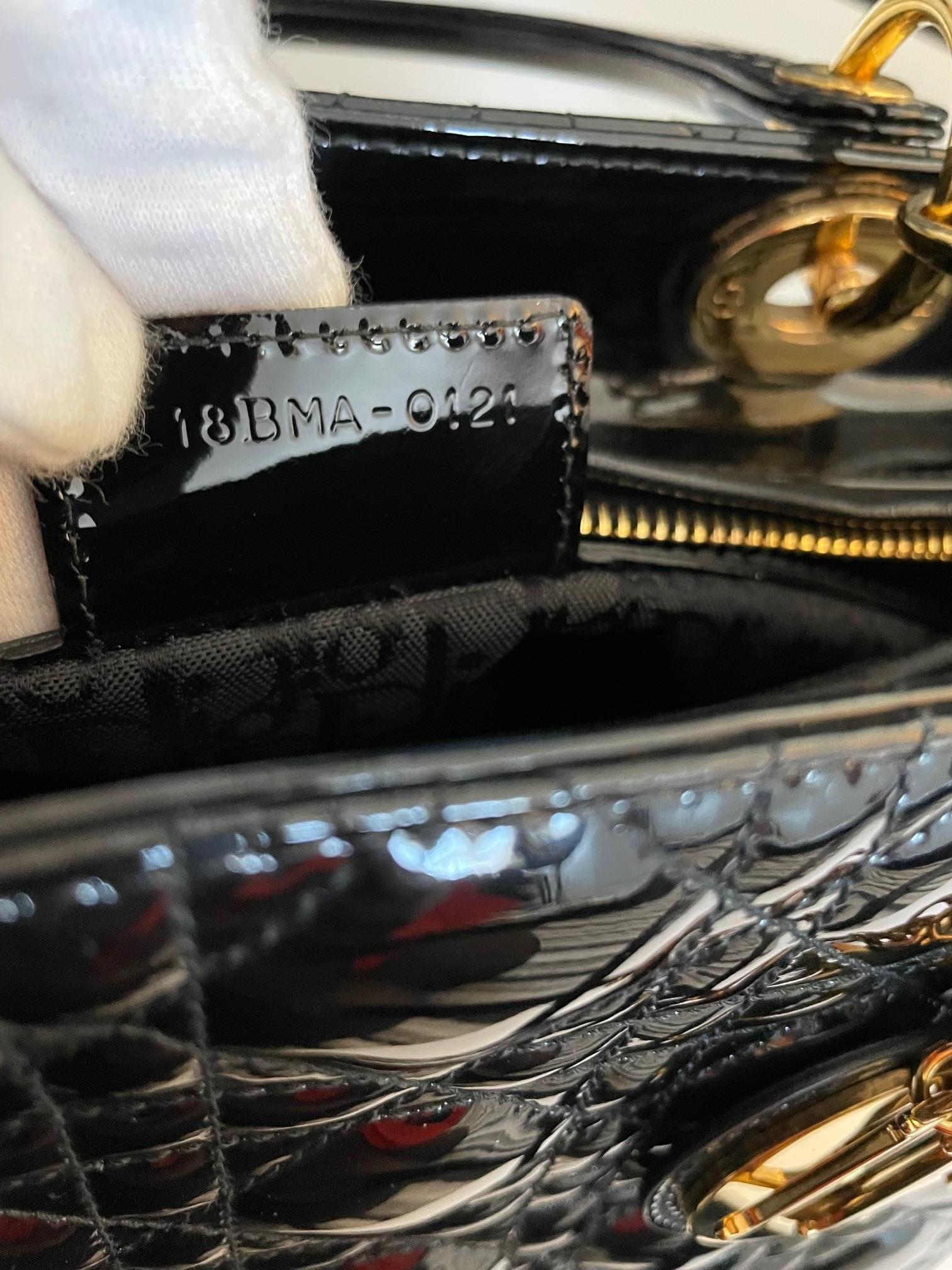 CHRISTIAN DIOR Medium Lady Dior Bag Black Patent Cannage Calfskin W/Box For Sale 4