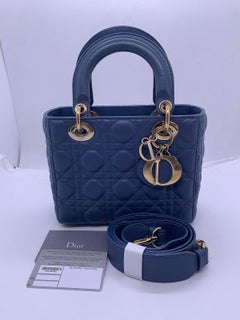 Christian Dior Medium Lady Dior Blue Cannage Leather Chain Bag GHW Italy